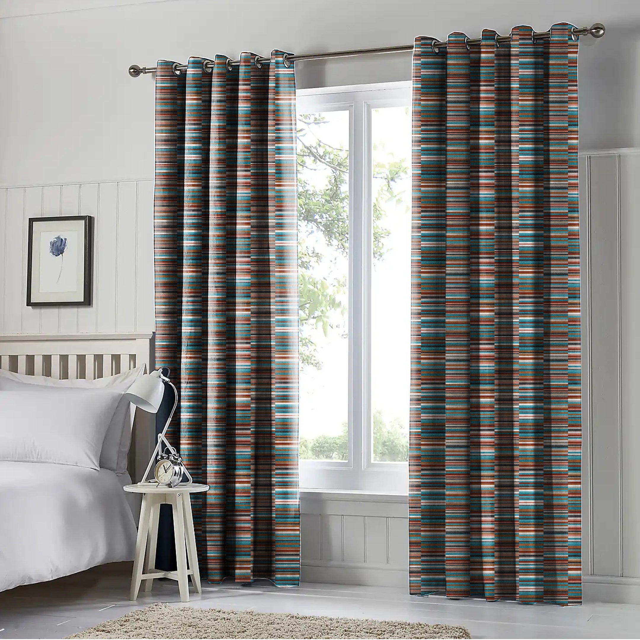 ILLUSION DASH BLACKOUT CURTAIN BLUE/CAMEL