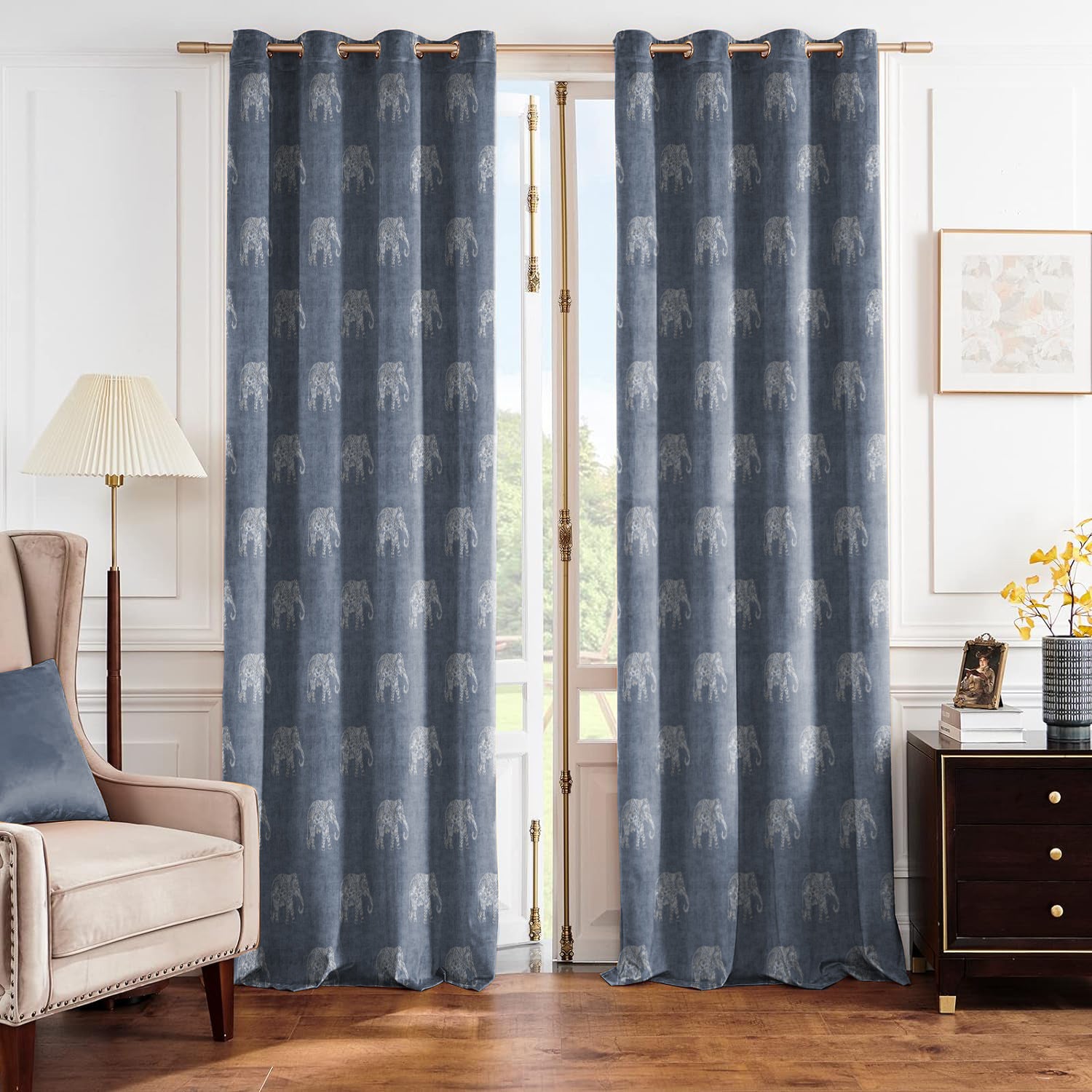 JODHPUR ELEPHANT BLACKOUT CURTAINS INDIGO