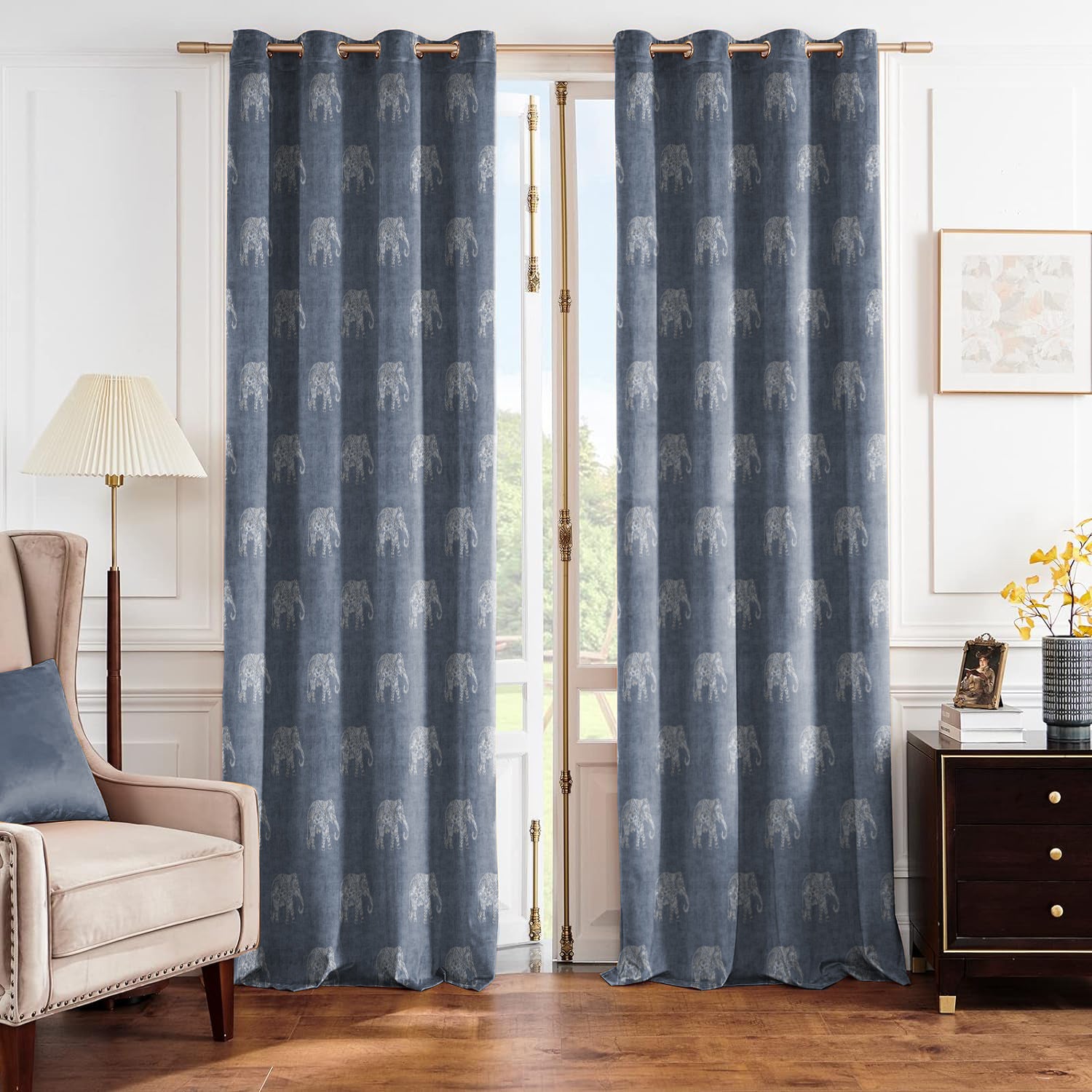 JODHPUR ELEPHANT BLACKOUT CURTAIN INDIGO