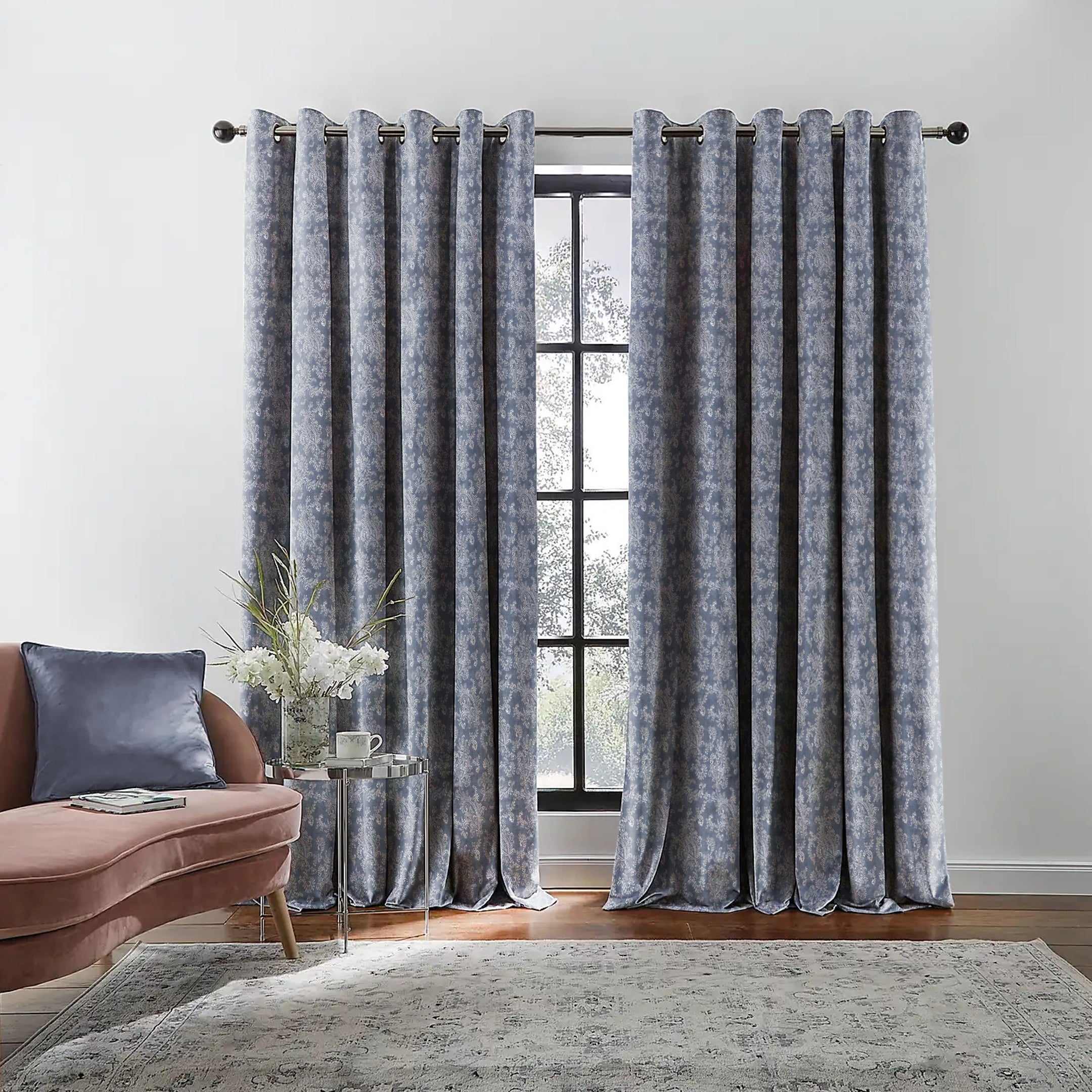 JODHPUR FLOWERS BLACKOUT CURTAIN INDIGO