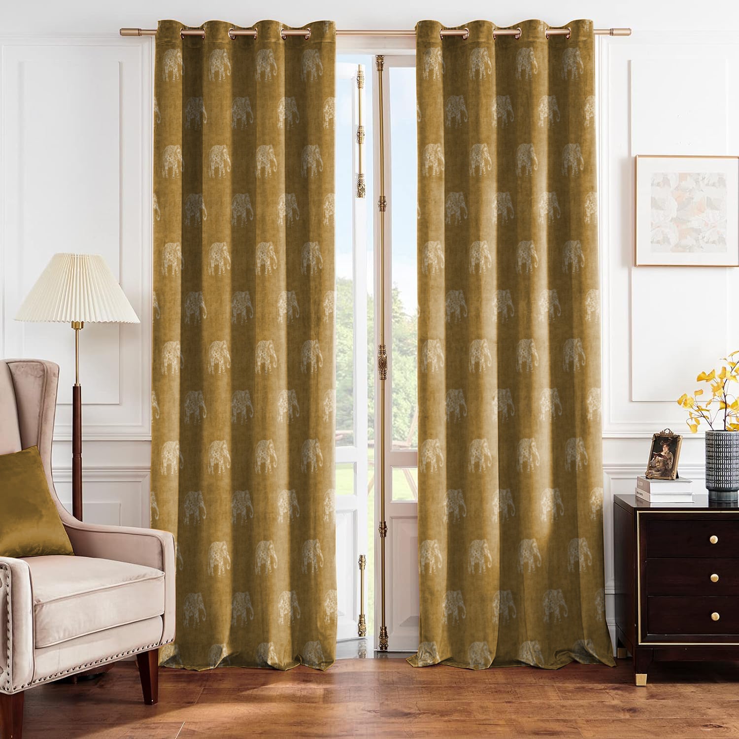 JODHPUR ELEPHANT BLACKOUT CURTAINS CAMEL