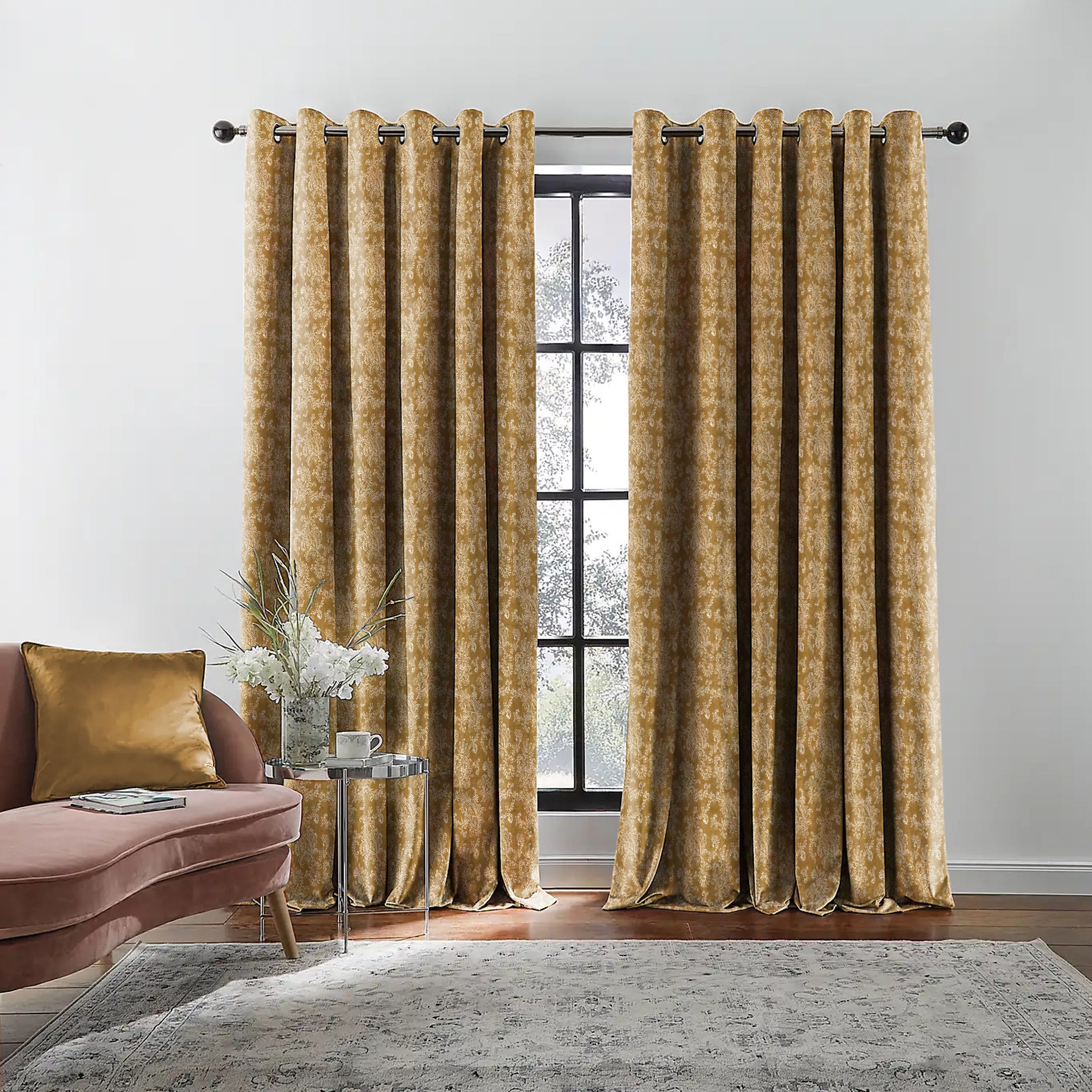 JODHPUR FLOWERS BLACKOUT CURTAINS CAMEL