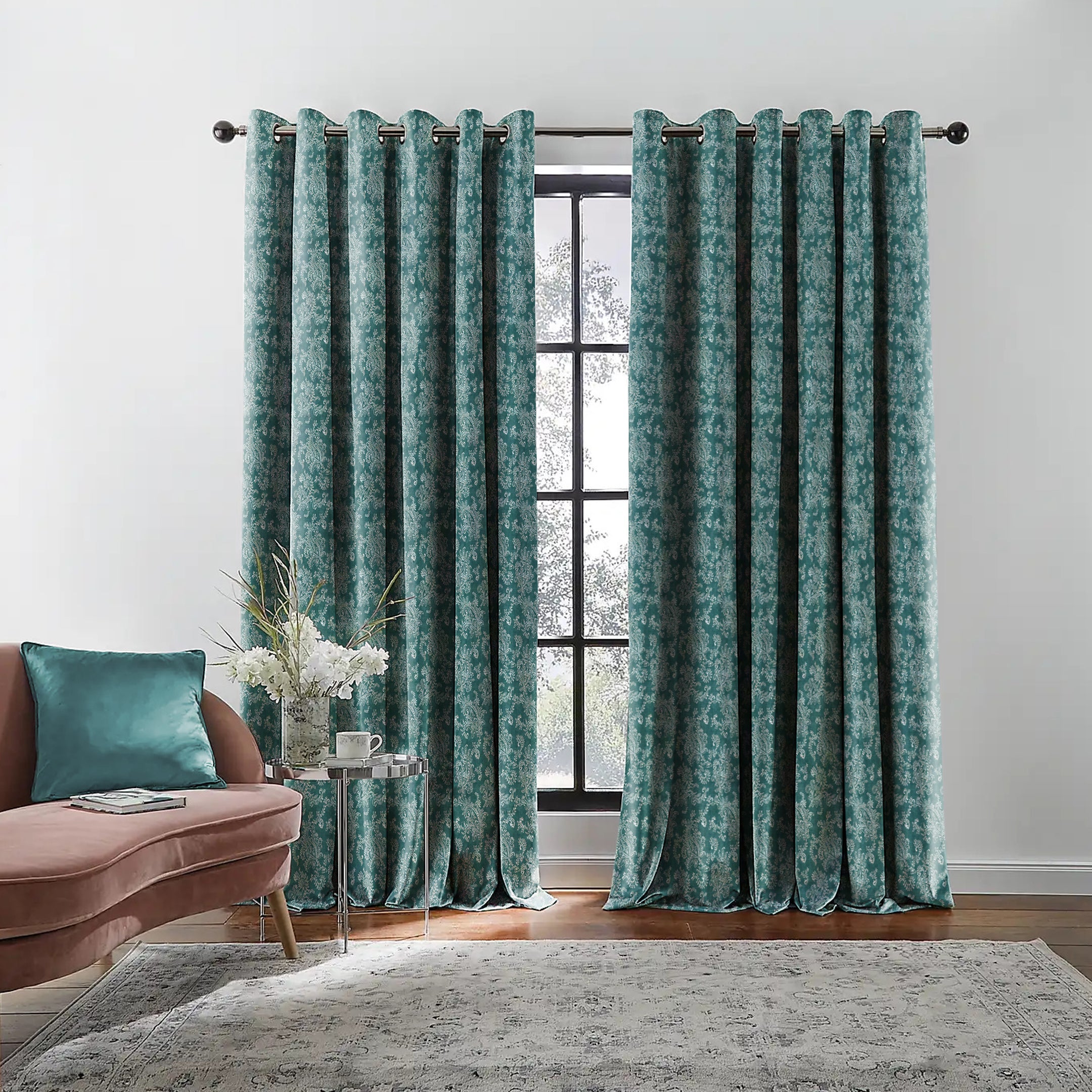 JODHPUR FLOWERS BLACKOUT CURTAINS TEAL