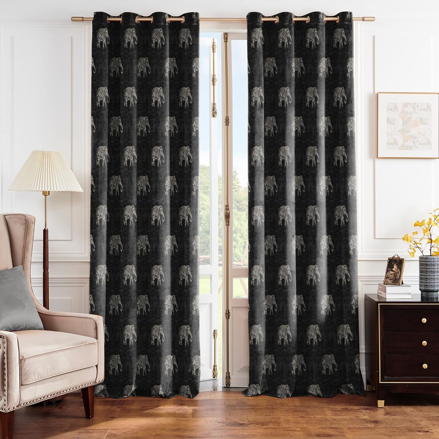 JODHPUR ELEPHANT BLACKOUT CURTAINS BLACK