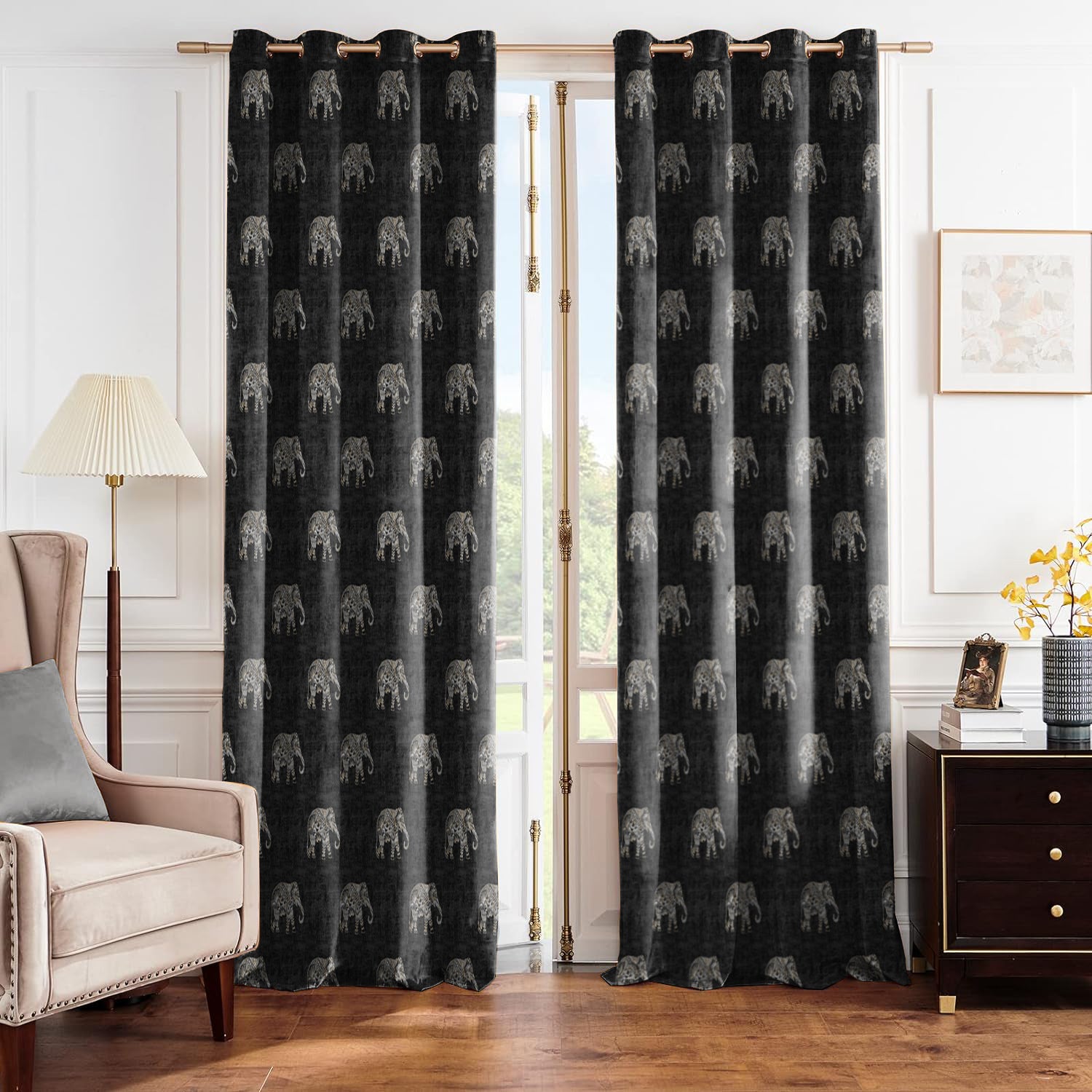 JODHPUR ELEPHANT BLACKOUT CURTAIN BLACK