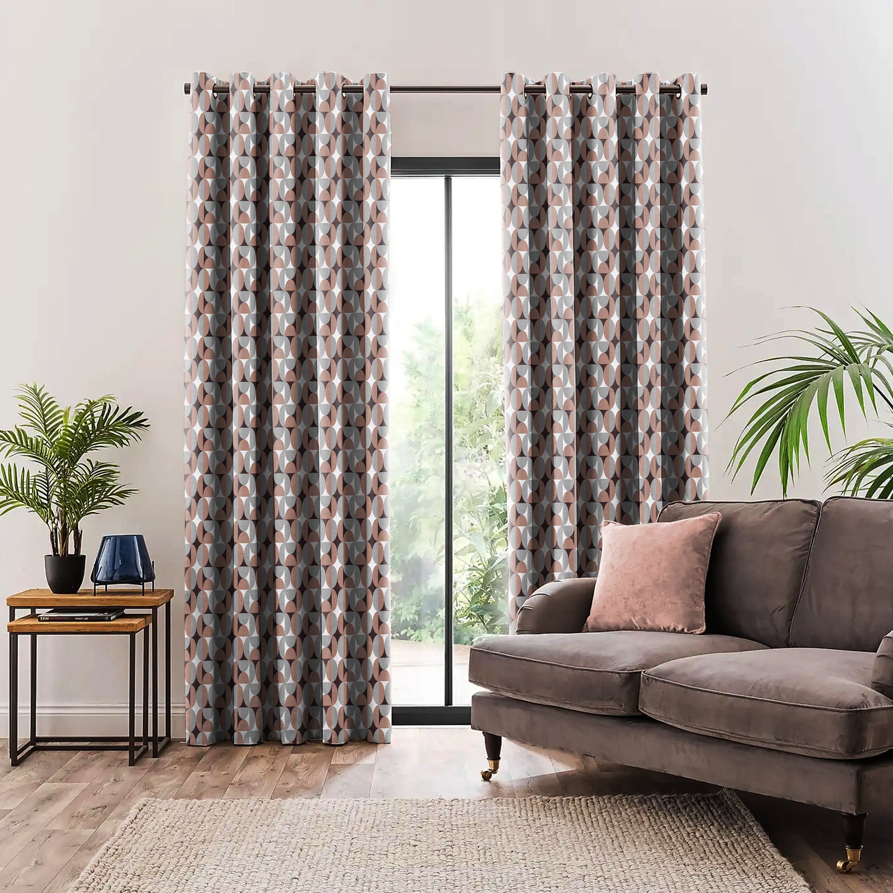 ILLUSION CIRCLE BLACKOUT CURTAIN BROWN/GREY