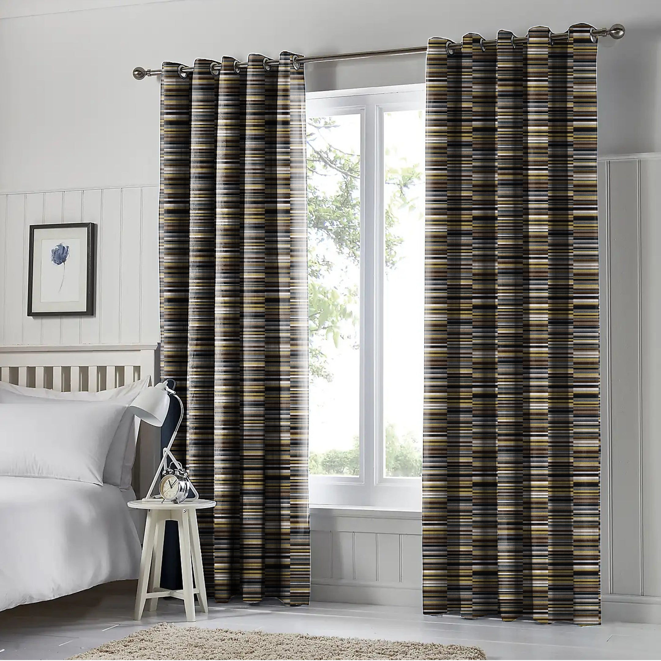 ILLUSION DASH BLACKOUT CURTAINS BROWN/YELLOW