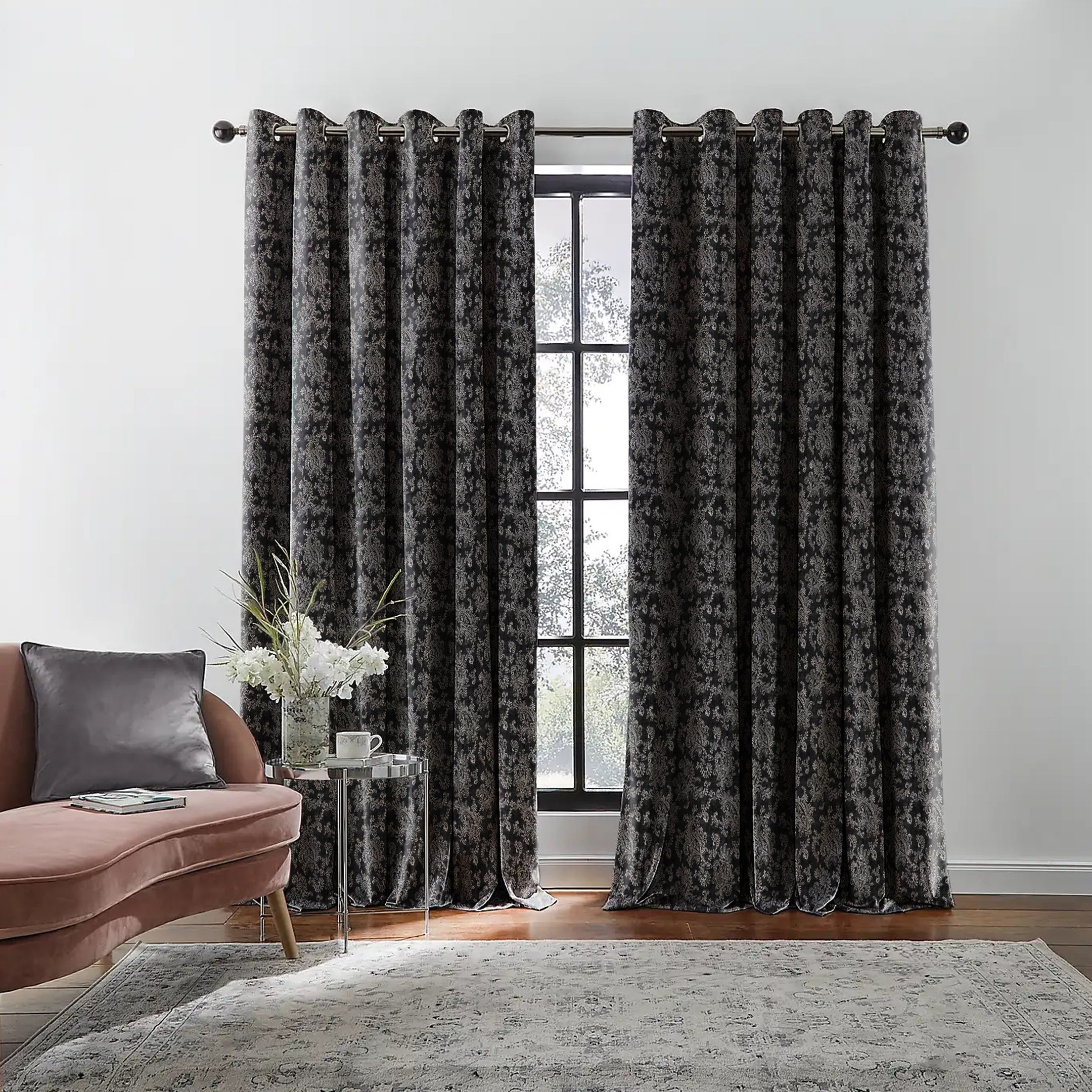 JODHPUR FLOWERS BLACKOUT CURTAINS BLACK