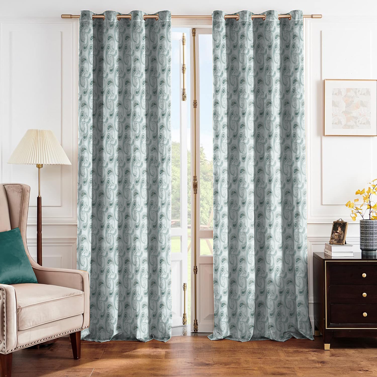 JODHPUR PAISLEY BLACKOUT CURTAINS WHITE/BLUE