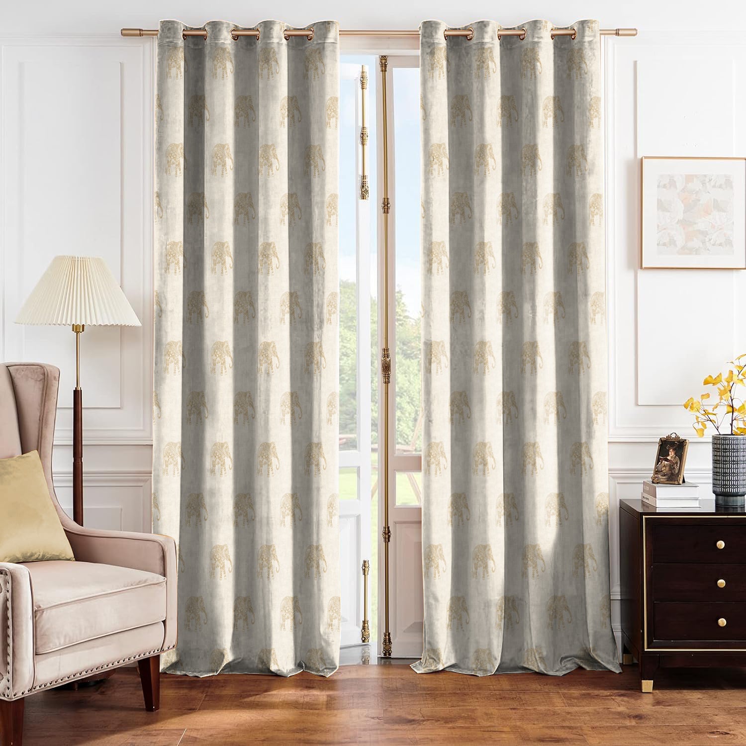 JODHPUR ELEPHANT BLACKOUT CURTAINS BISCUIT
