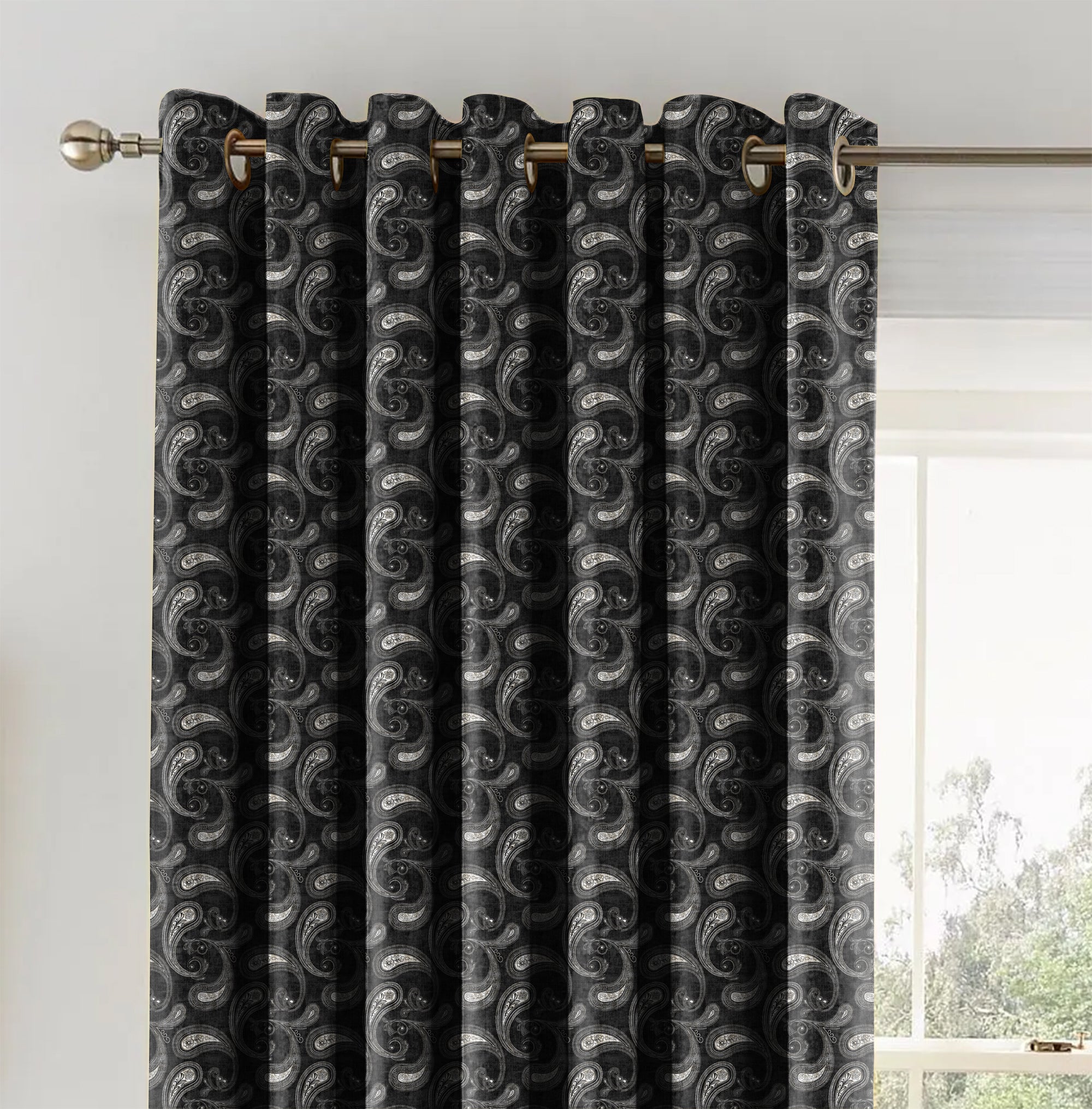 JODHPUR PAISLEY BLACKOUT CURTAINS BLACK