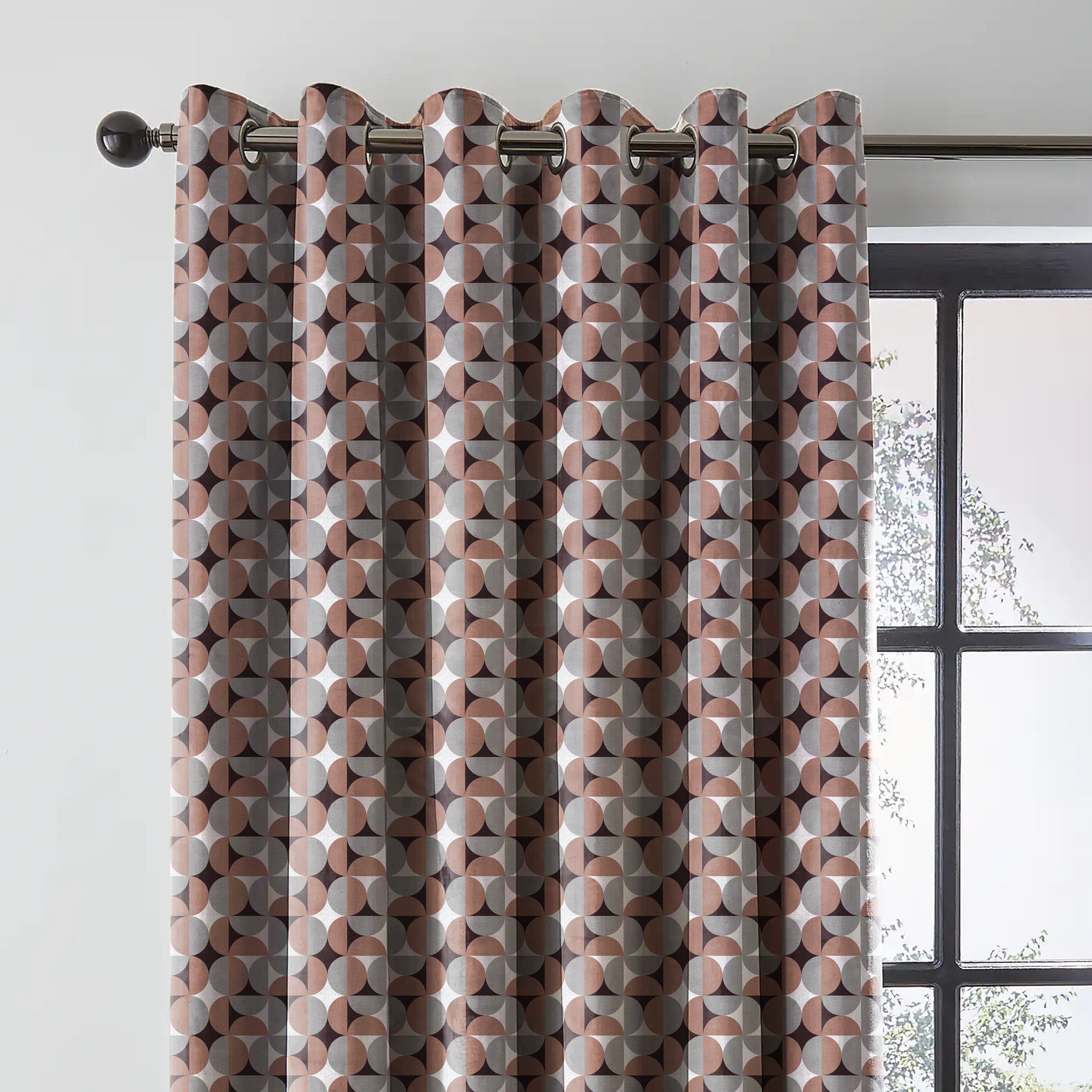 ILLUSION CIRCLE BLACKOUT CURTAIN BROWN/GREY