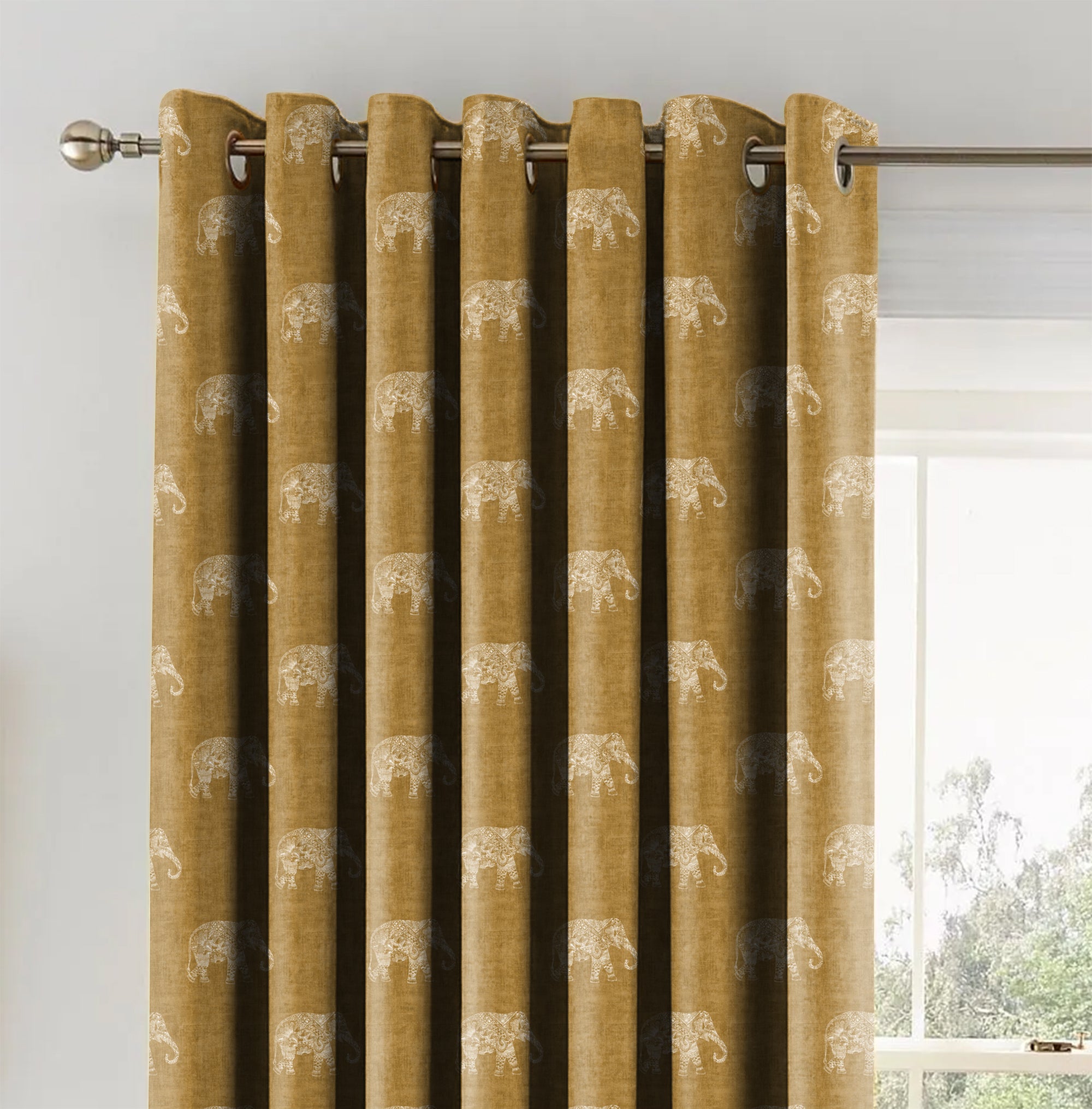 JODHPUR ELEPHANT BLACKOUT CURTAIN CAMEL