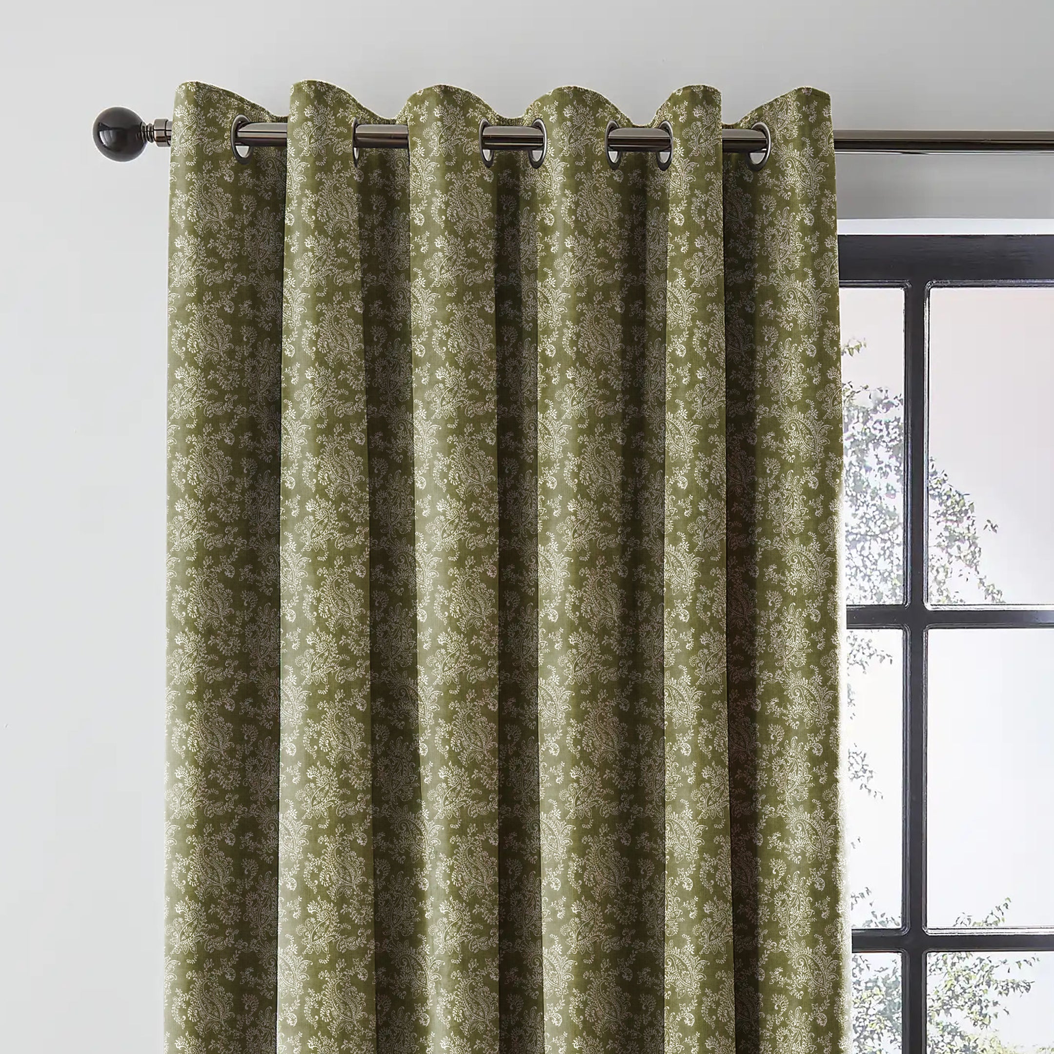 JODHPUR FLOWERS BLACKOUT CURTAINS OLIVE