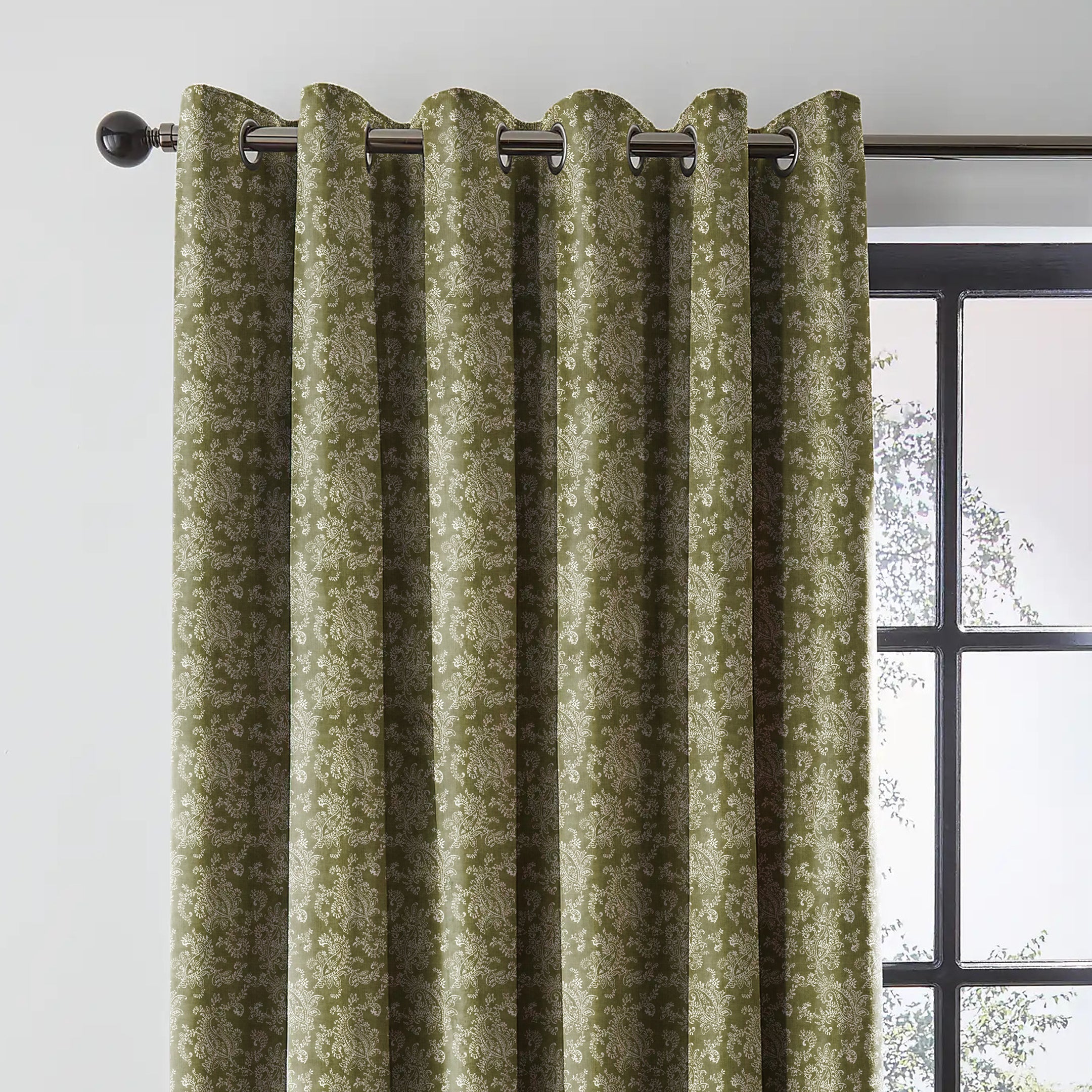 JODHPUR FLOWERS BLACKOUT CURTAIN OLIVE