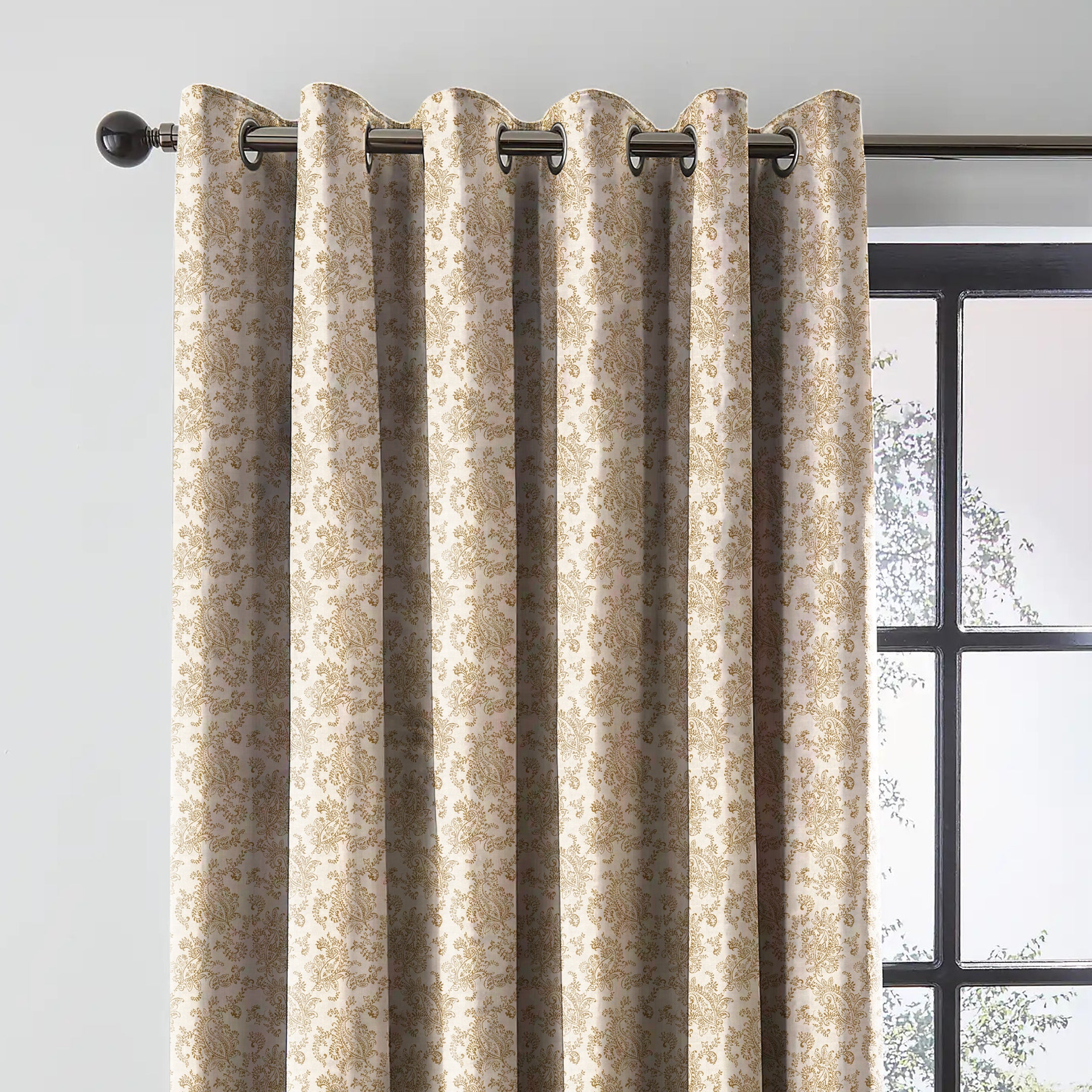 JODHPUR FLOWERS BLACKOUT CURTAIN WHITE AND CAMEL