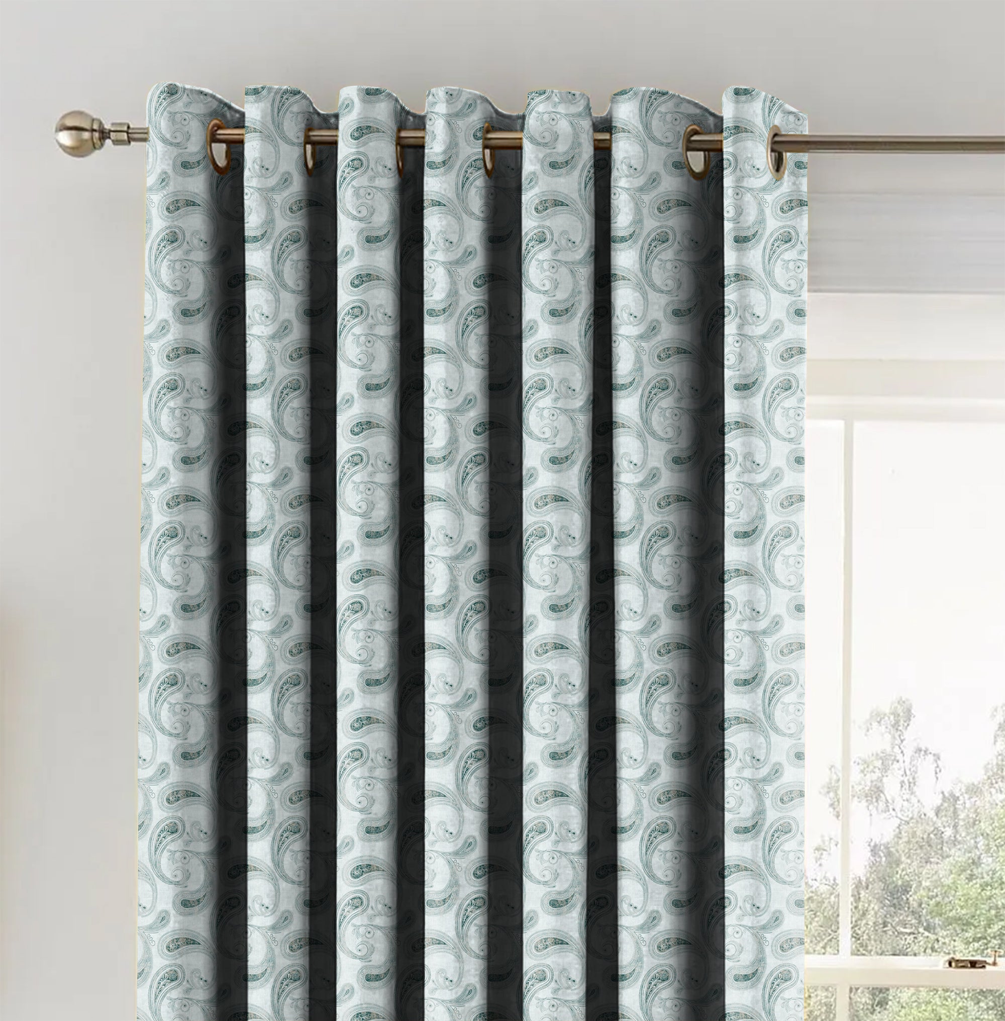 JODHPUR PAISLEY BLACKOUT CURTAIN WHITE/BLUE