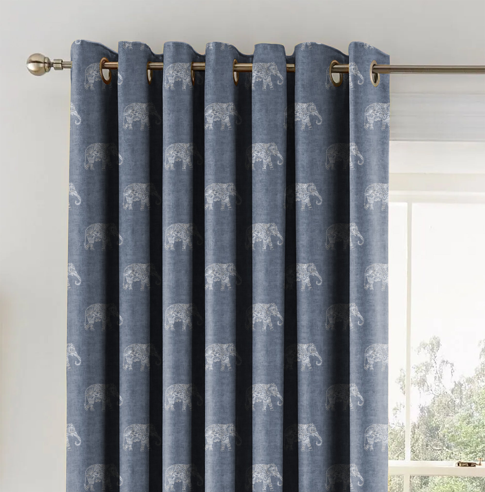 JODHPUR ELEPHANT BLACKOUT CURTAIN INDIGO