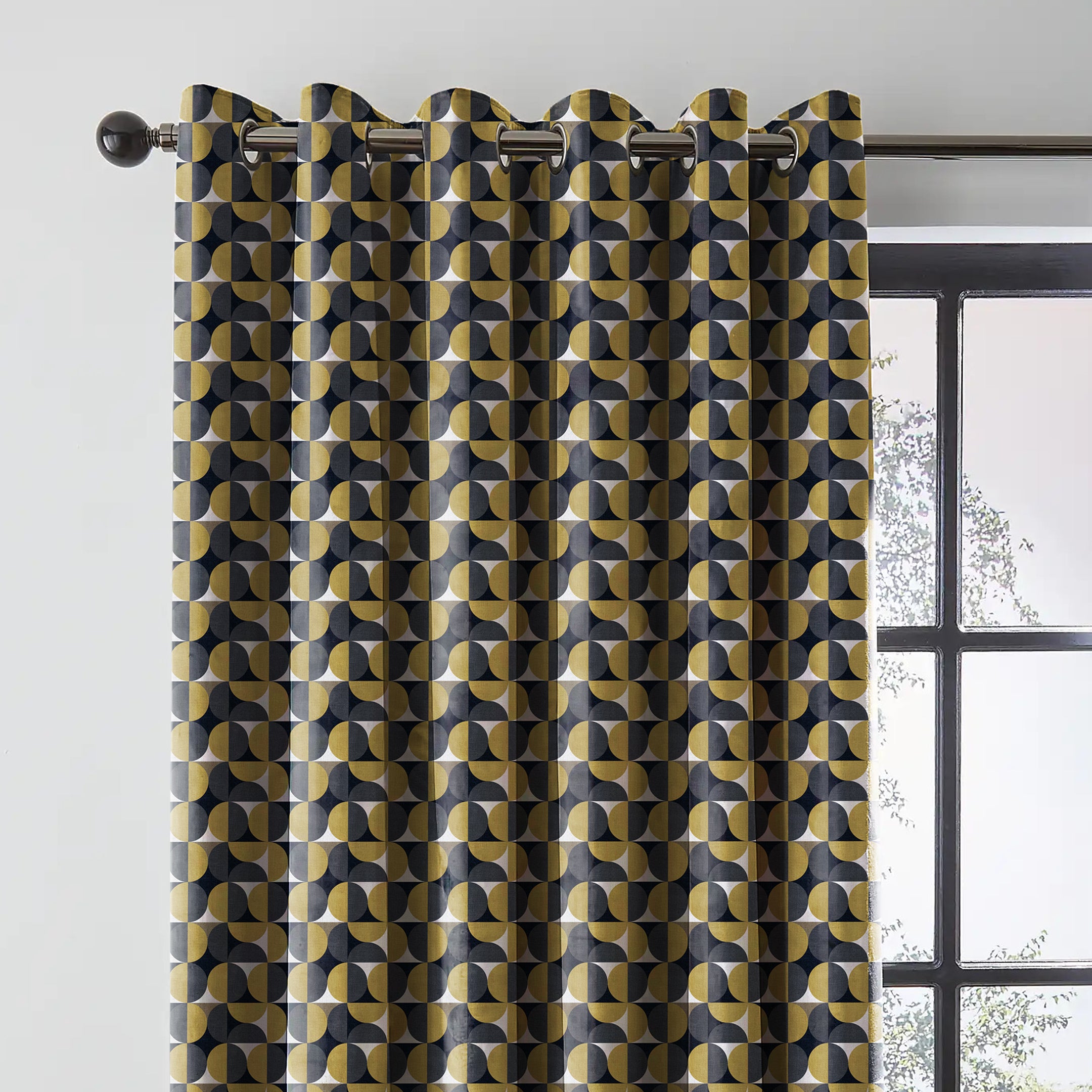 ILLUSION CIRCLE BLACKOUT CURTAIN YELLOW/BLACK