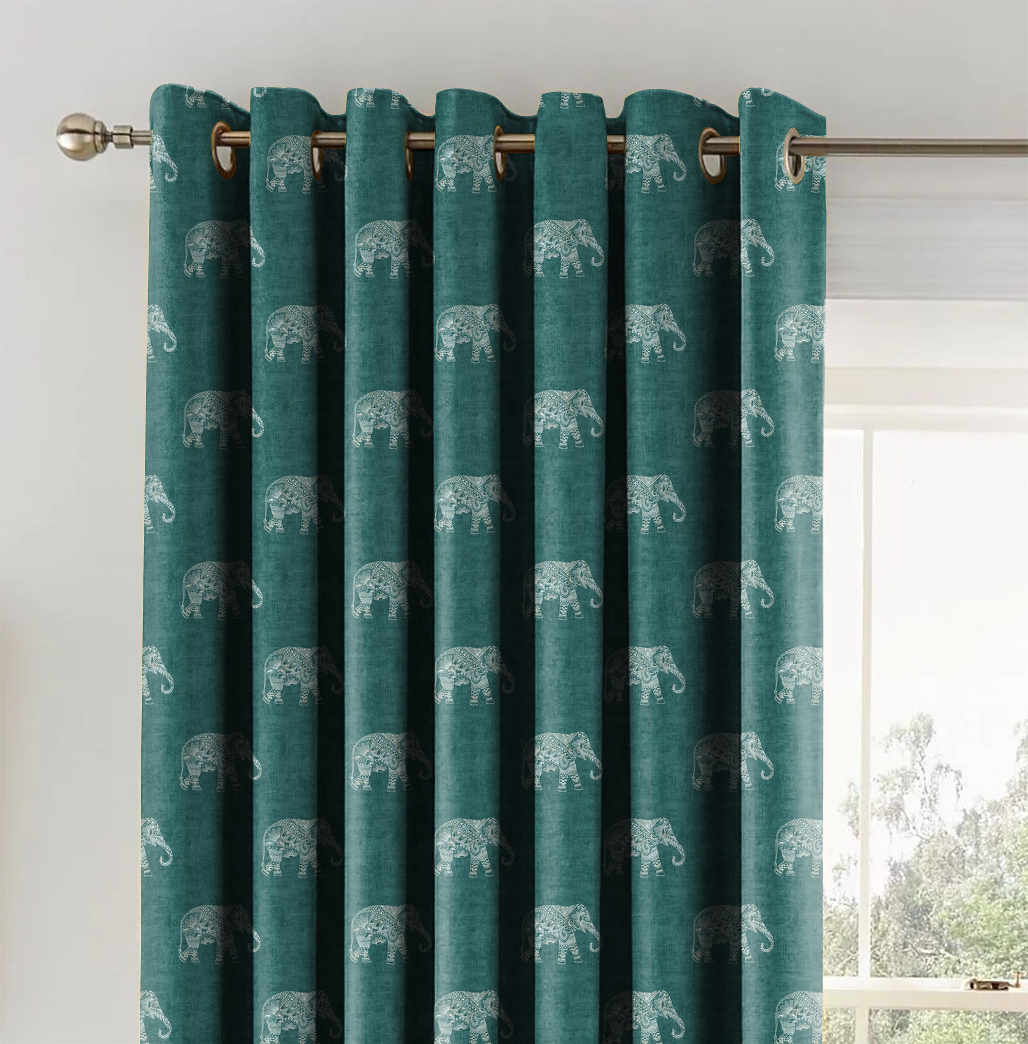 JODHPUR ELEPHANT BLACKOUT CURTAIN TEAL