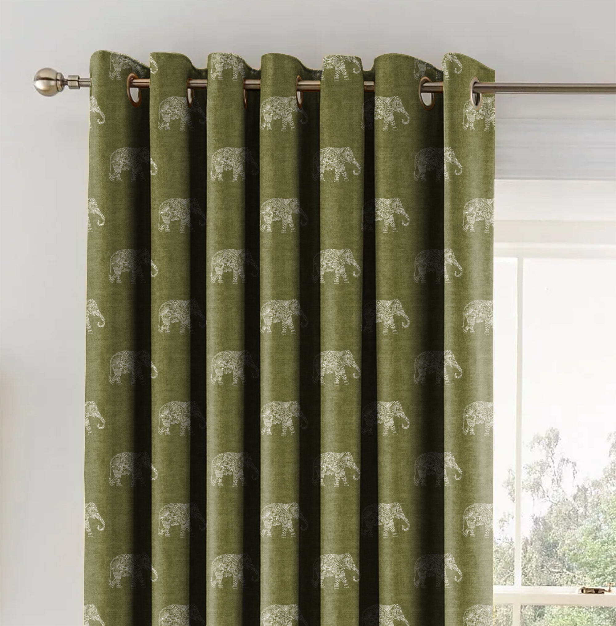 JODHPUR ELEPHANT ABBOT AQUA BLACKOUT CURTAIN OLIVE