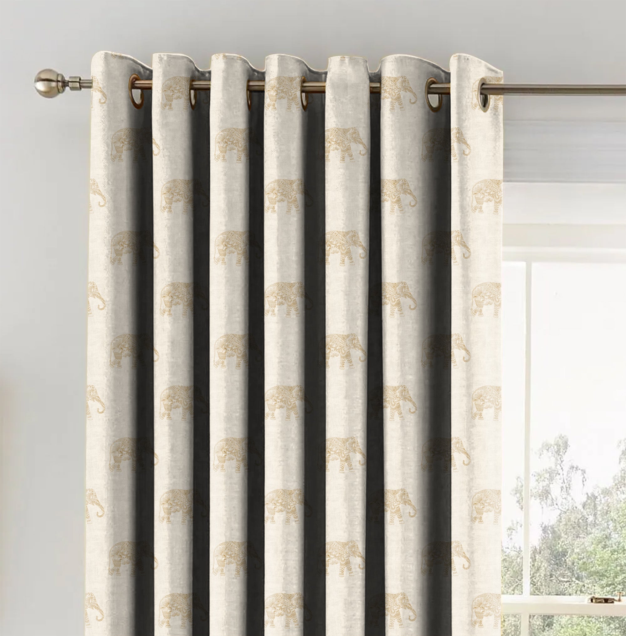 JODHPUR ELEPHANT BLACKOUT CURTAINS BISCUIT