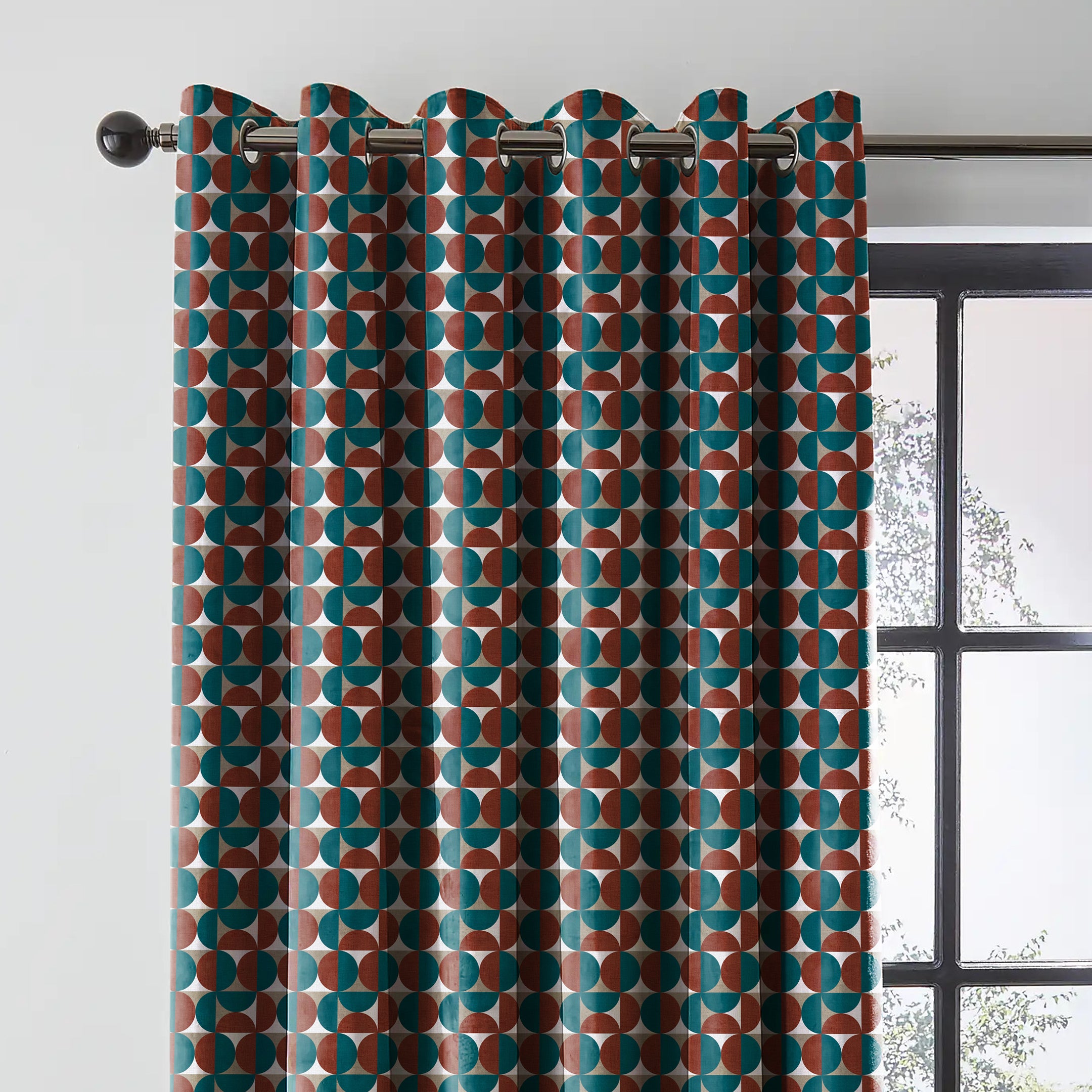 ILLUSION CIRCLE BLACKOUT CURTAIN BROWN/TEAL