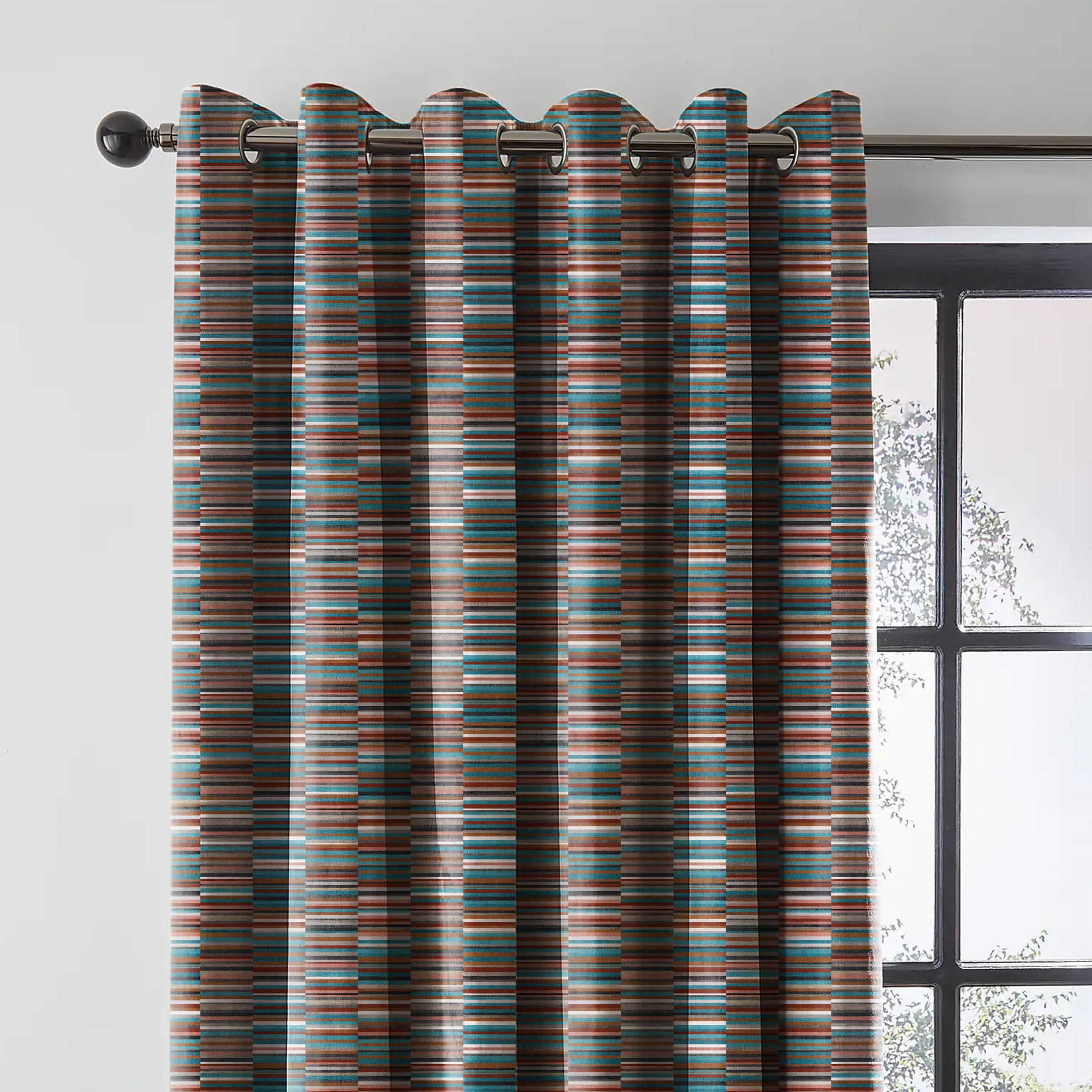 ILLUSION DASH BLACKOUT CURTAIN BLUE/CAMEL