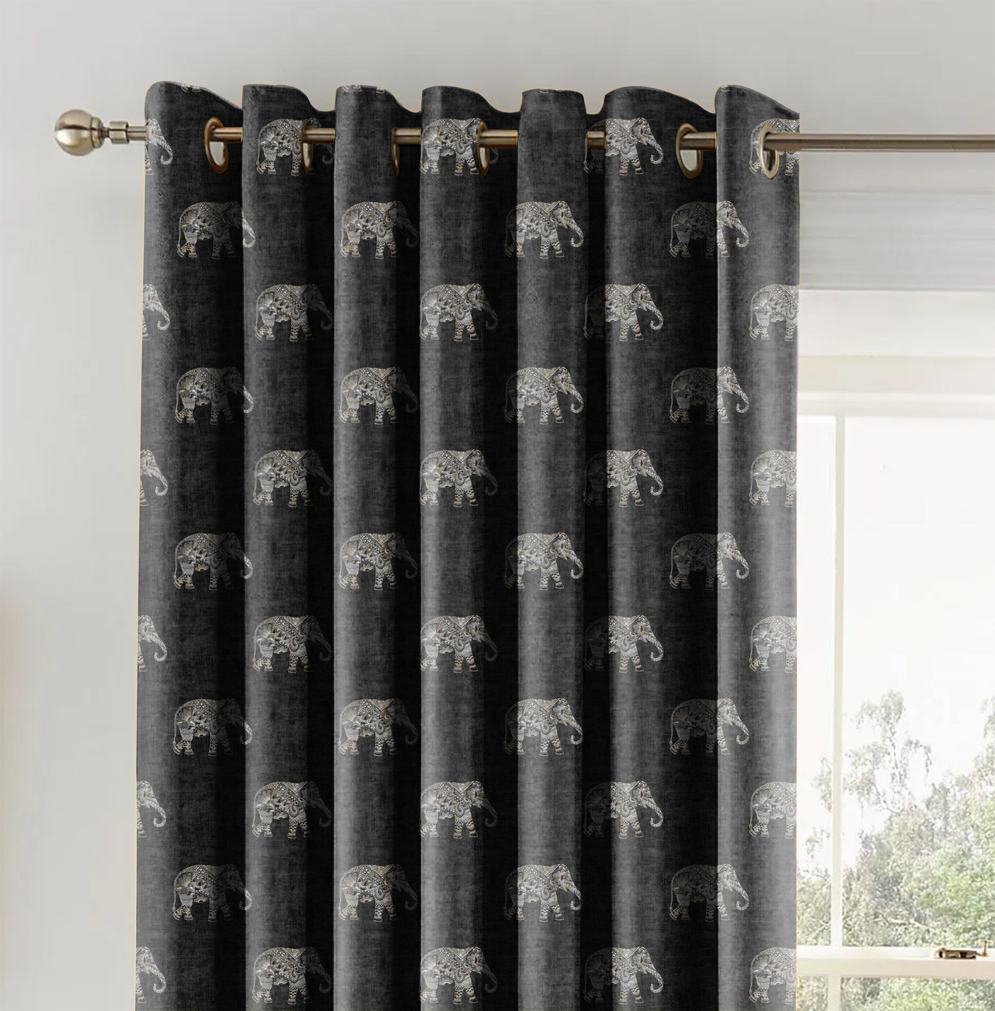 JODHPUR ELEPHANT BLACKOUT CURTAINS BLACK