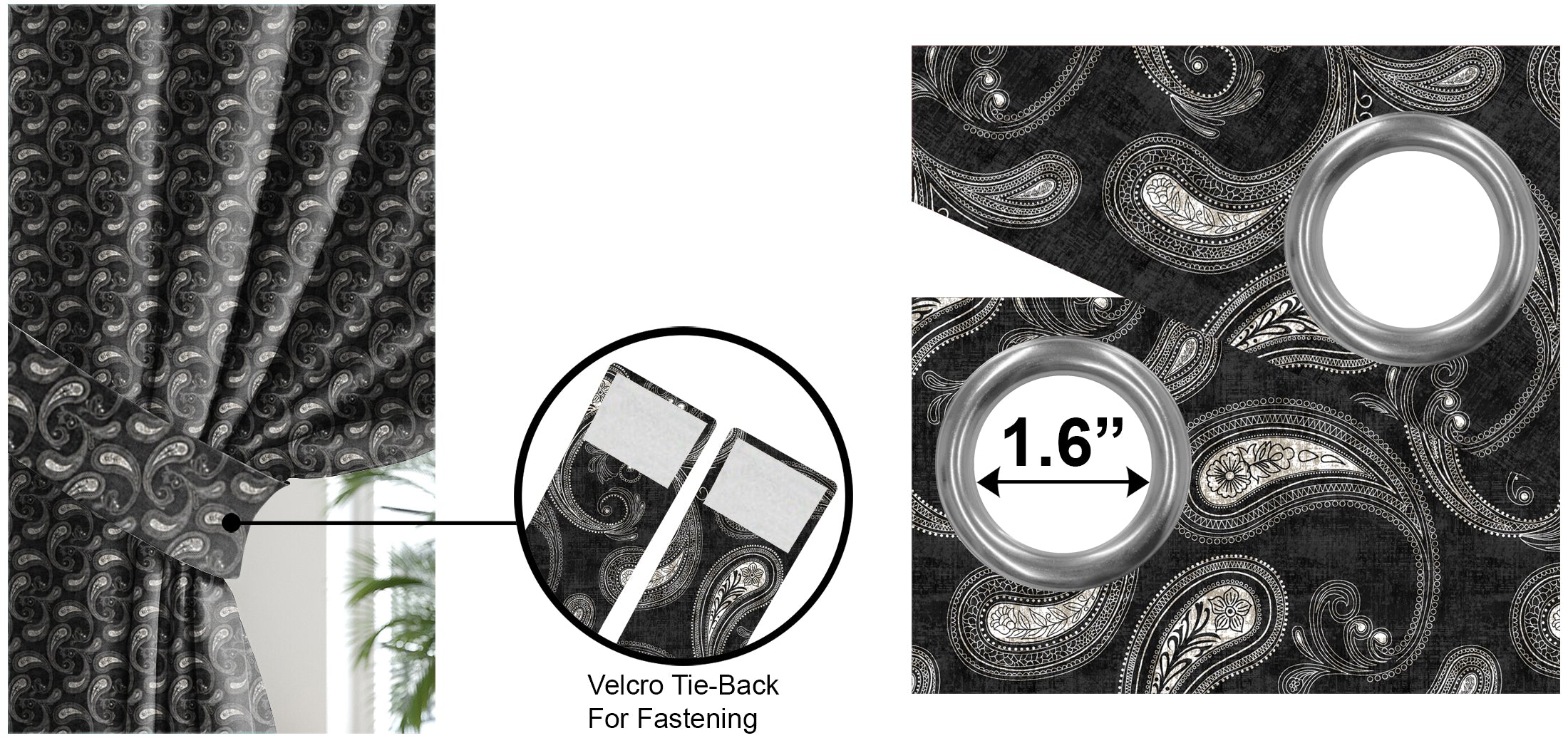 JODHPUR PAISLEY BLACKOUT CURTAINS BLACK