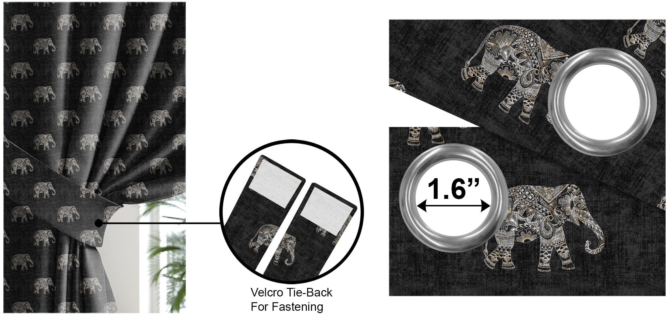 JODHPUR ELEPHANT BLACKOUT CURTAINS BLACK