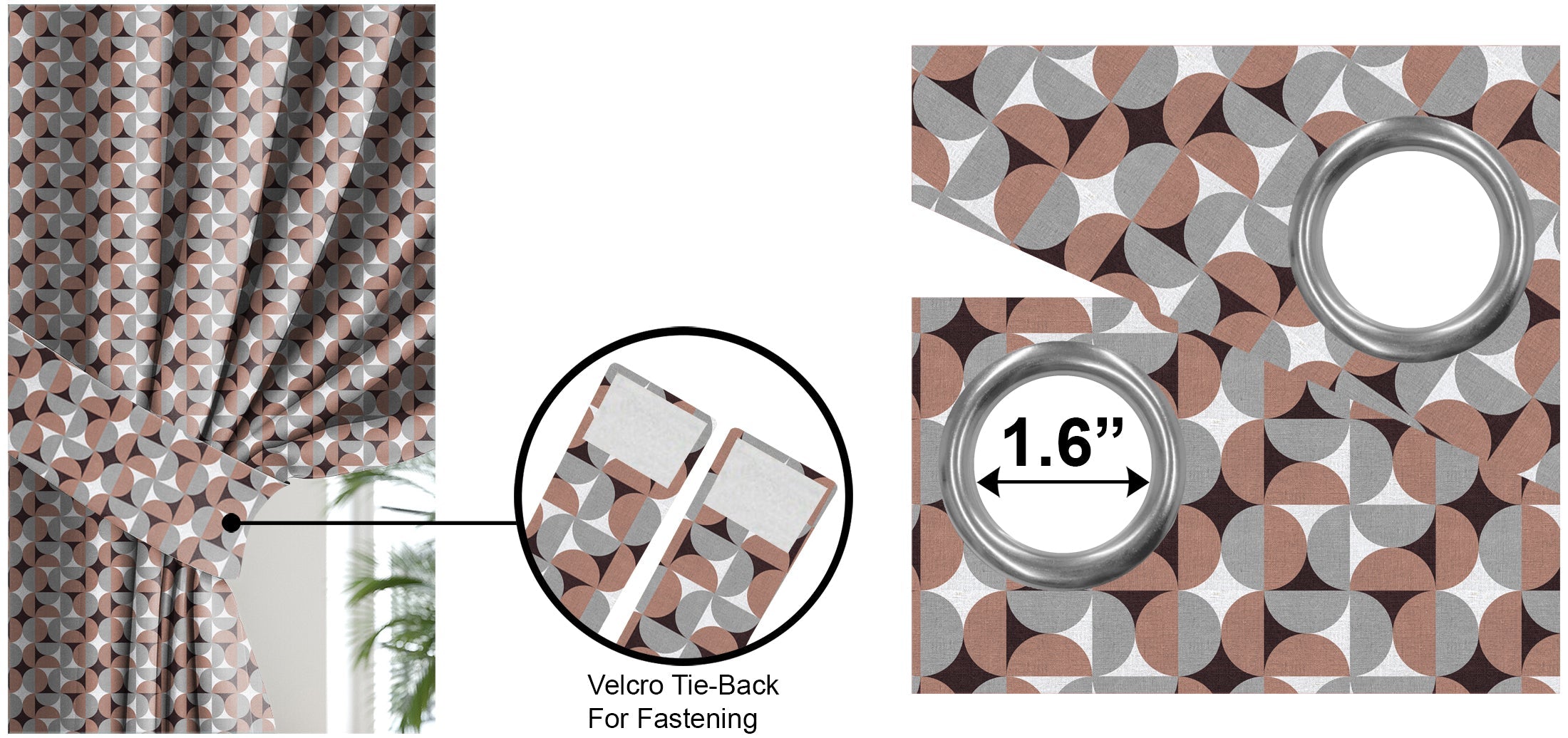 ILLUSION CIRCLE BLACKOUT CURTAIN BROWN/GREY