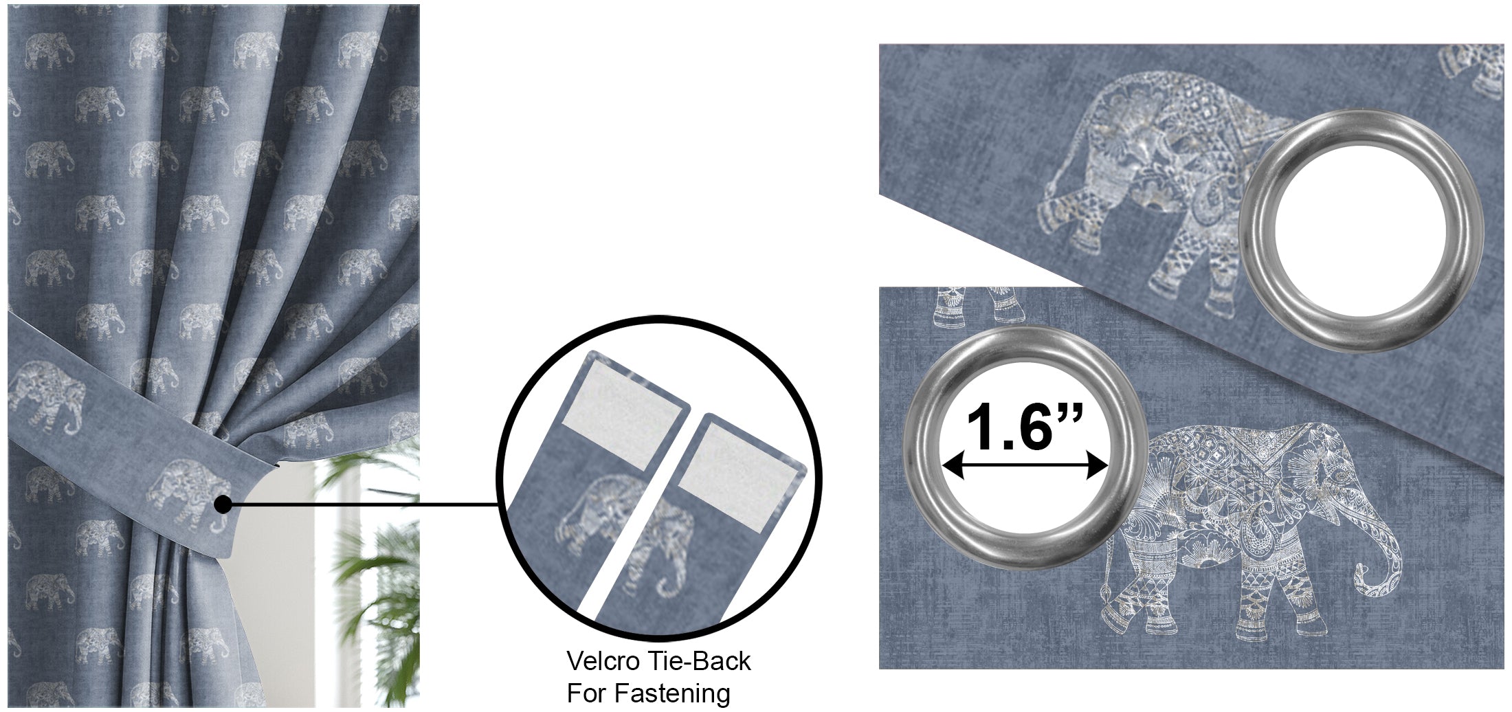 JODHPUR ELEPHANT BLACKOUT CURTAINS INDIGO