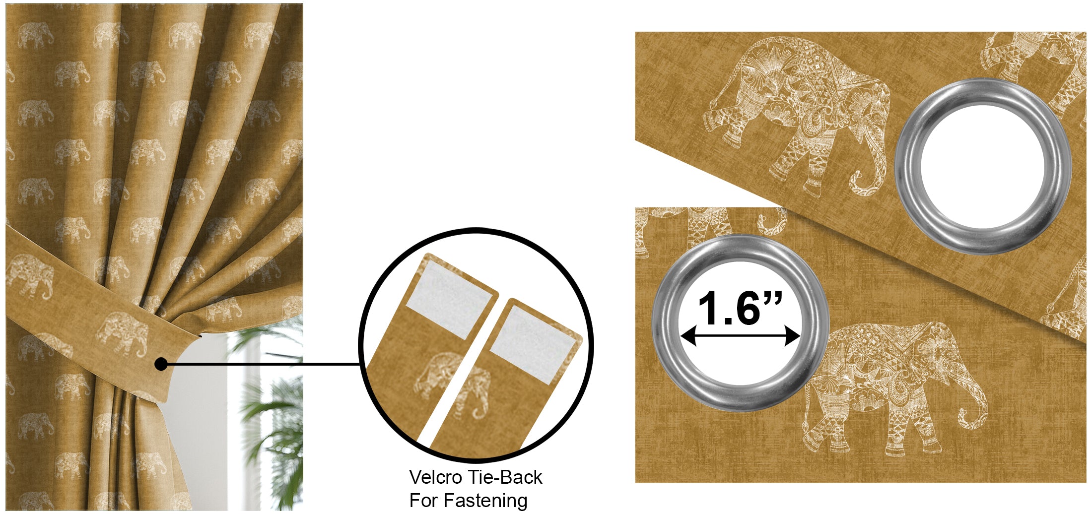 JODHPUR ELEPHANT BLACKOUT CURTAINS CAMEL