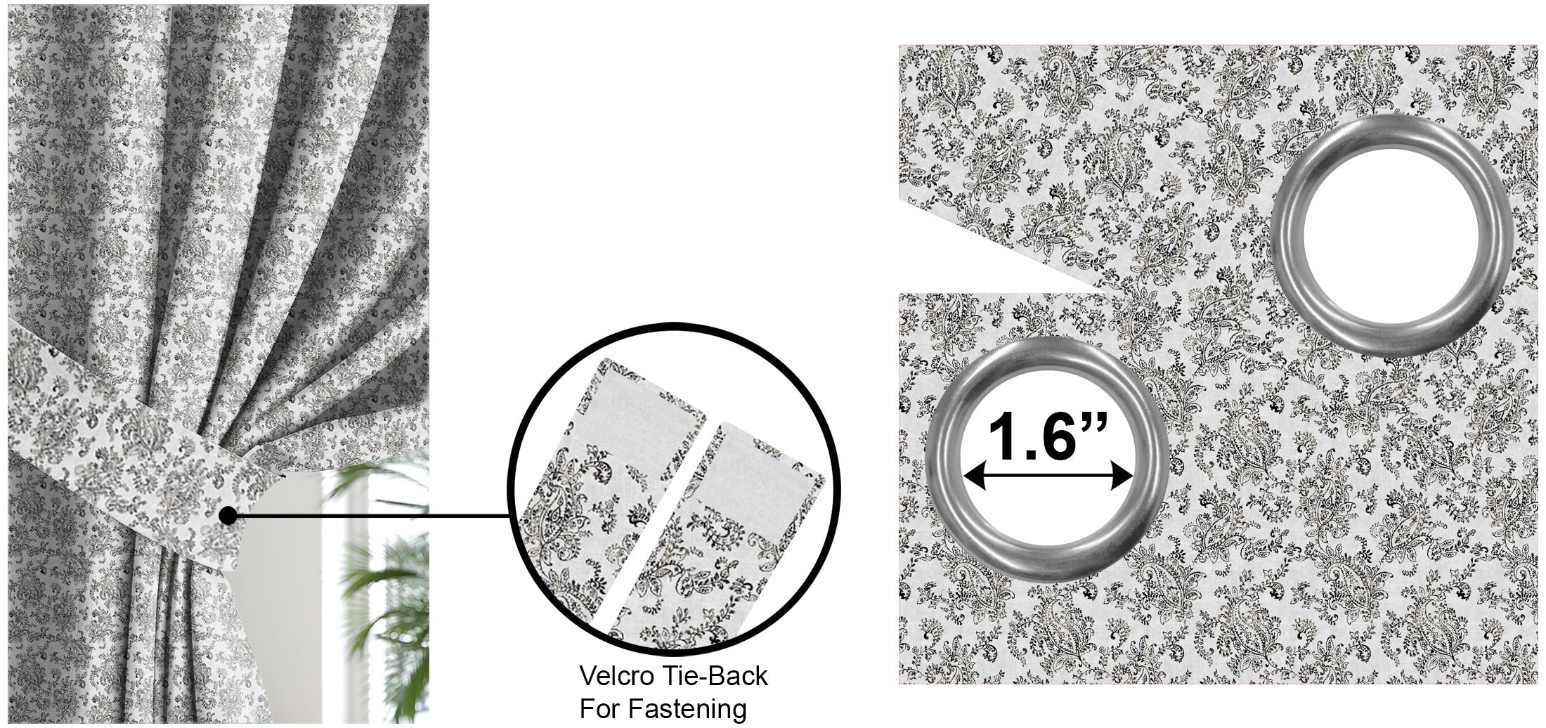 JODHPUR FLOWERS BLACKOUT CURTAINS WHITE AND BLACK