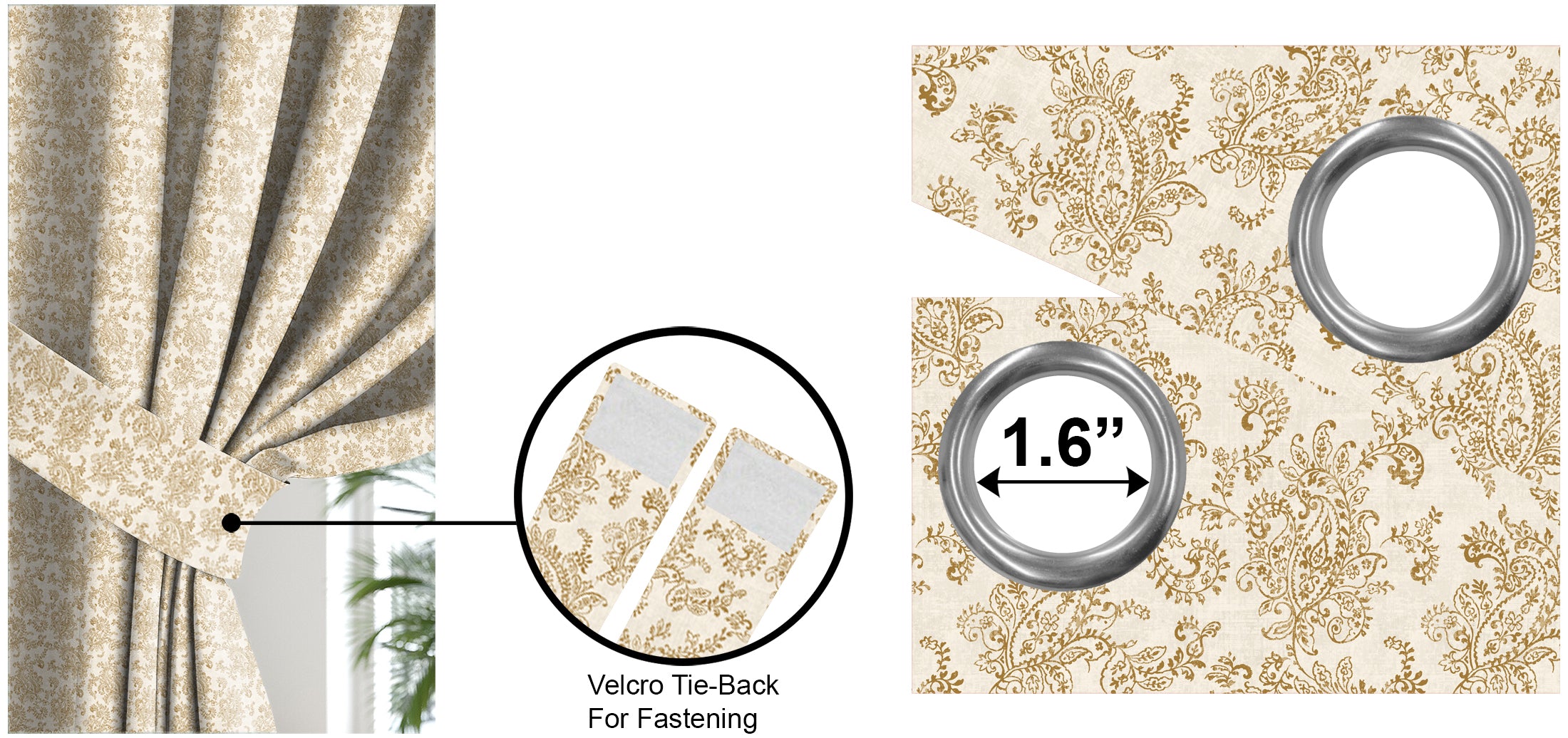 JODHPUR FLOWERS BLACKOUT CURTAINS WHITE AND CAMEL