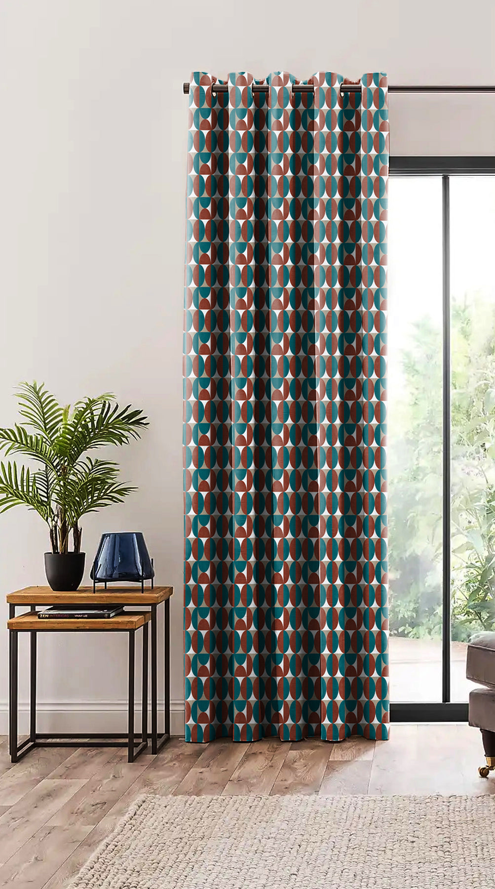 ILLUSION CIRCLE BLACKOUT CURTAIN BROWN/TEAL