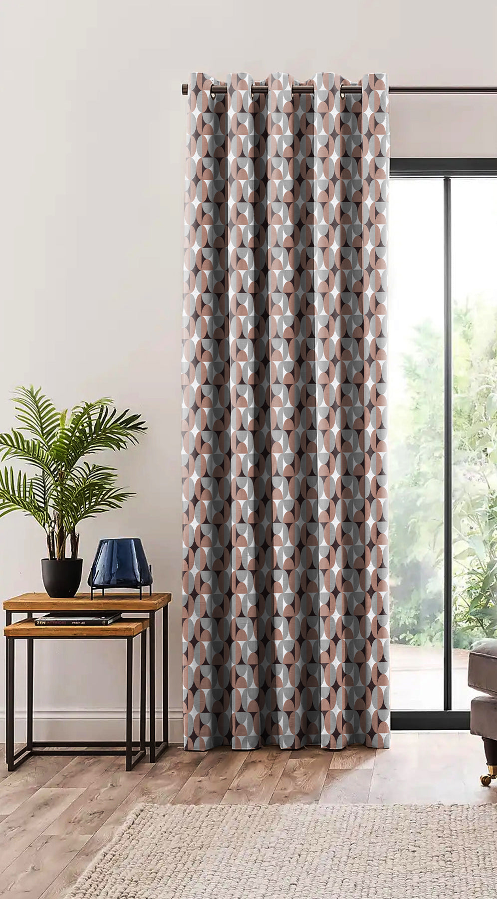 ILLUSION CIRCLE BLACKOUT CURTAIN BROWN/GREY