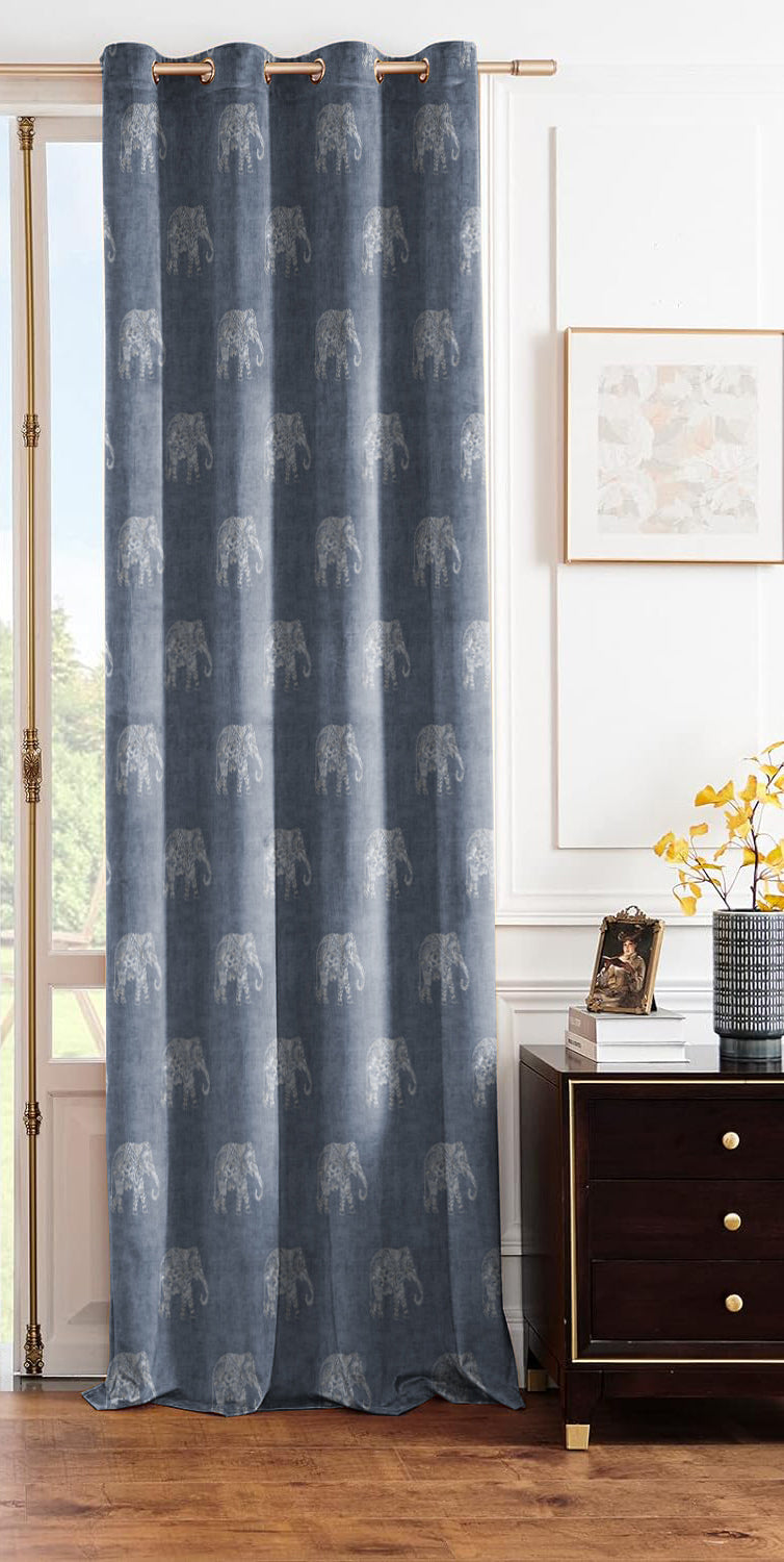 JODHPUR ELEPHANT BLACKOUT CURTAINS INDIGO
