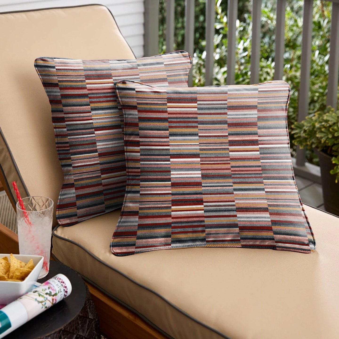 ILLUSION DASH DIGITAL PRINTED CUSHION COVER RED/CAMEL (Pack of 2)