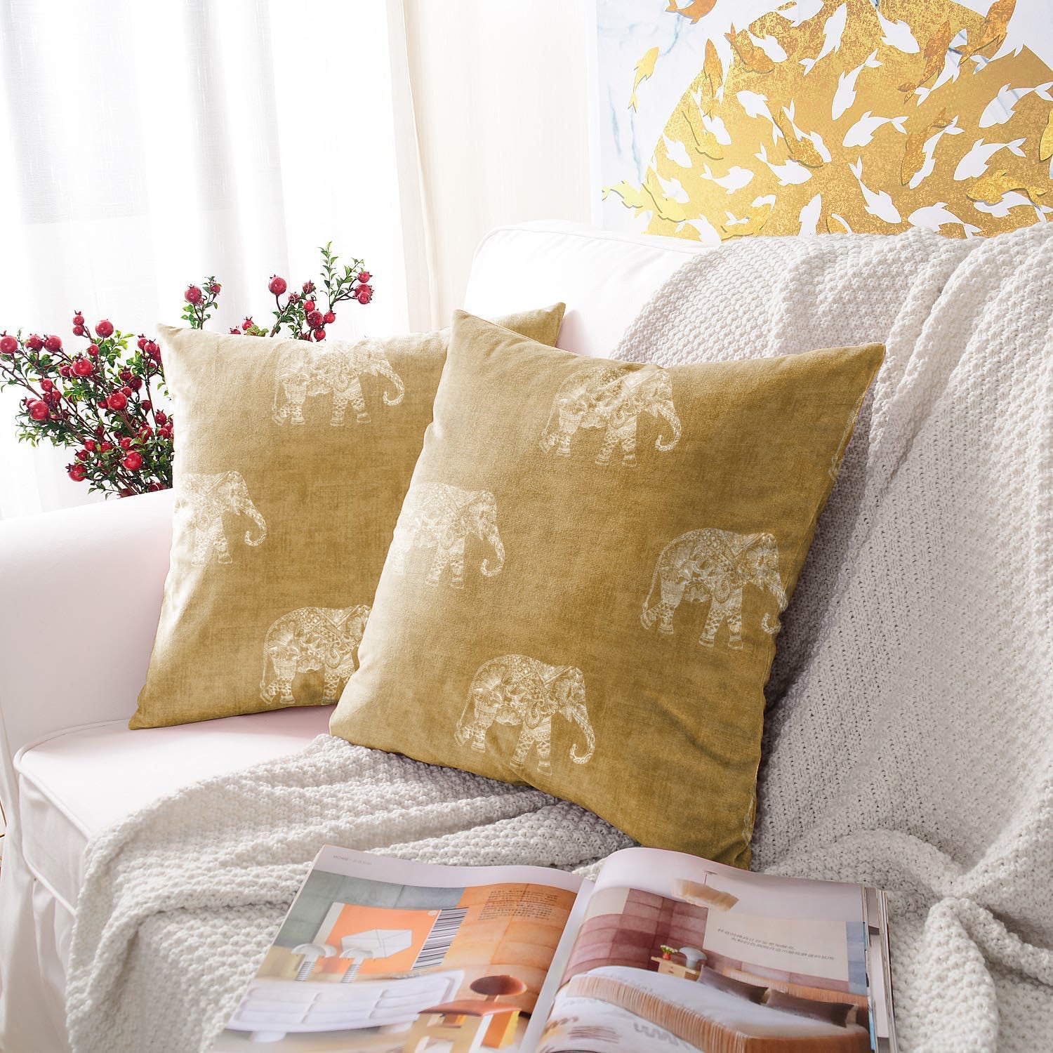 JODHPUR ELEPHANT DIGITAL PRINTED CUSHION COVER CAMEL (Pack of 2)