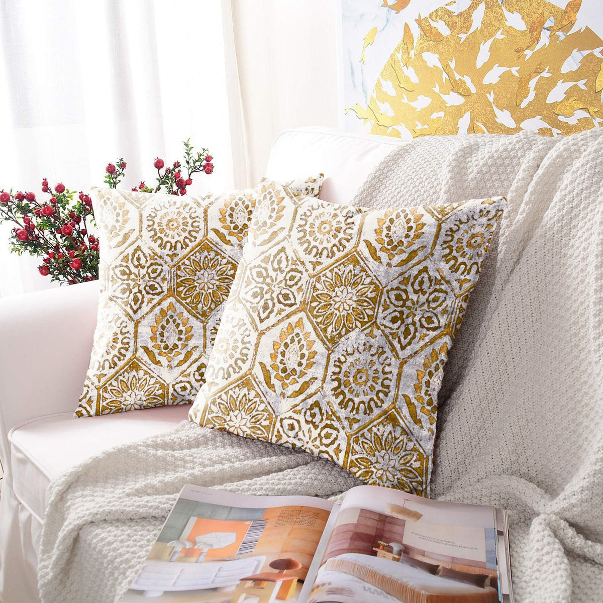Cushion Covers Gold Colored Throw Pillows Buy GM Set Of Gold White