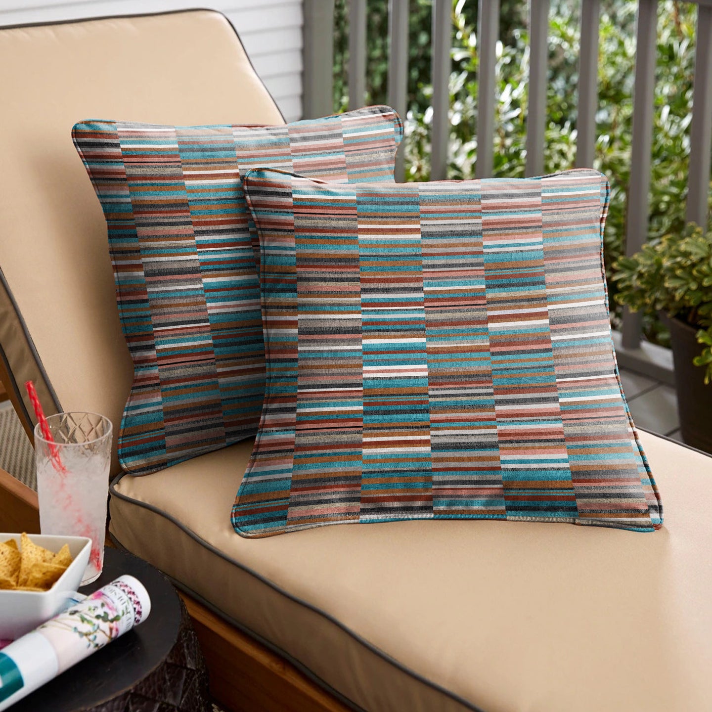 ILLUSION DASH DIGITAL PRINTED CUSHION COVER BLUE/CAMEL (Pack of 2)