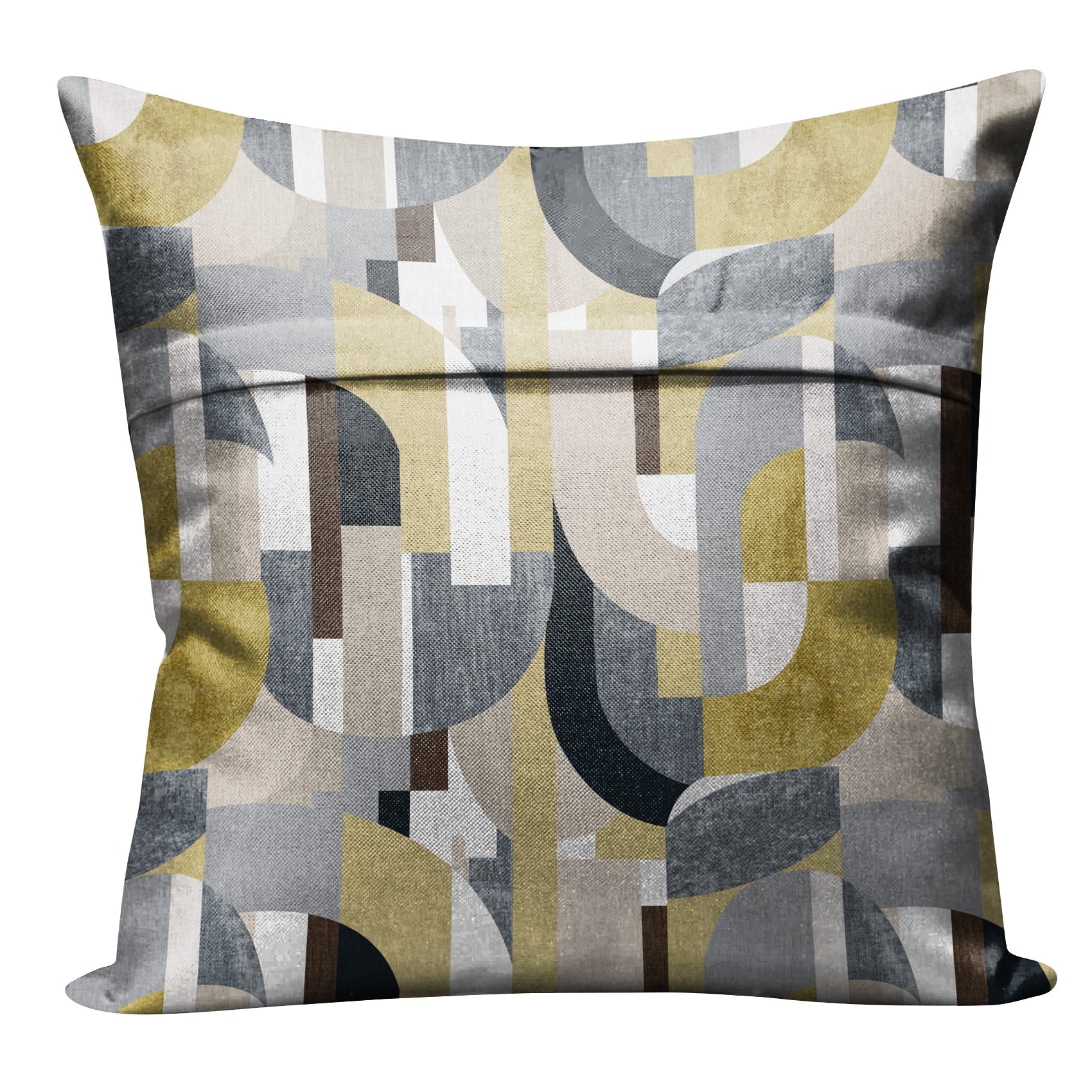 ILLUSION CURVES (16X16 INCH) DIGITAL PRINTED CUSHION COVER YELLOW/GREY