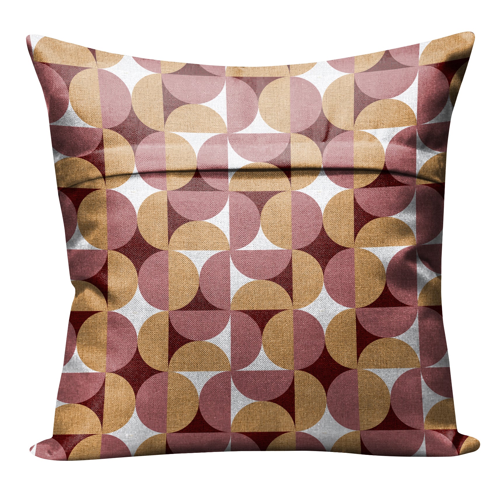 ILLUSION CIRCLE (16X16 INCH) DIGITAL PRINTED CUSHION COVER CAMEL/PINK