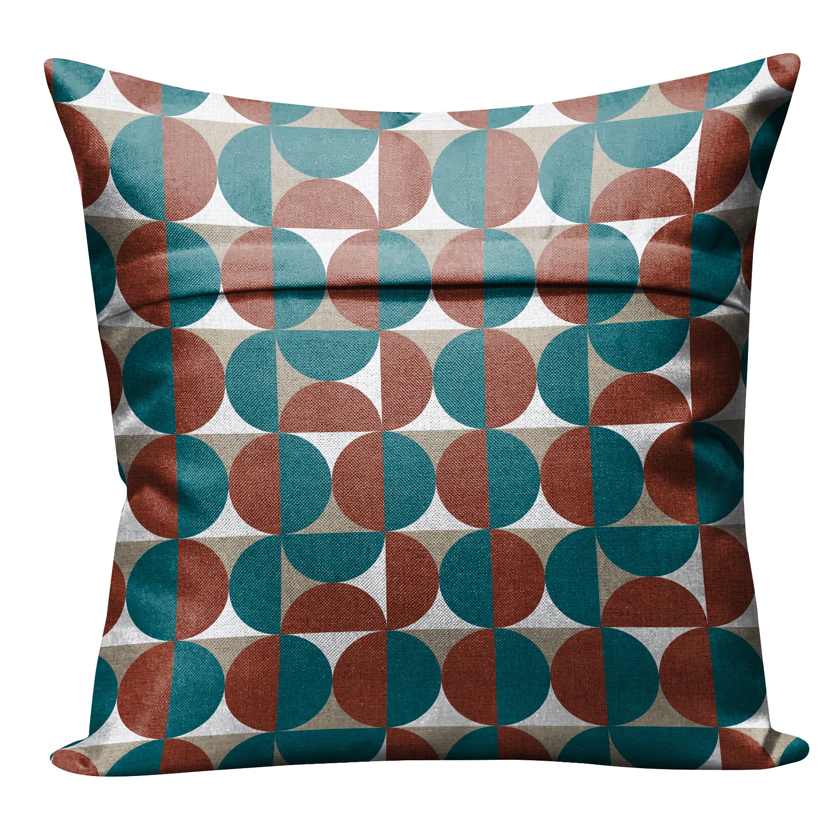 ILLUSION CIRCLE (16X16 INCH) DIGITAL PRINTED CUSHION COVER BROWN/TEAL