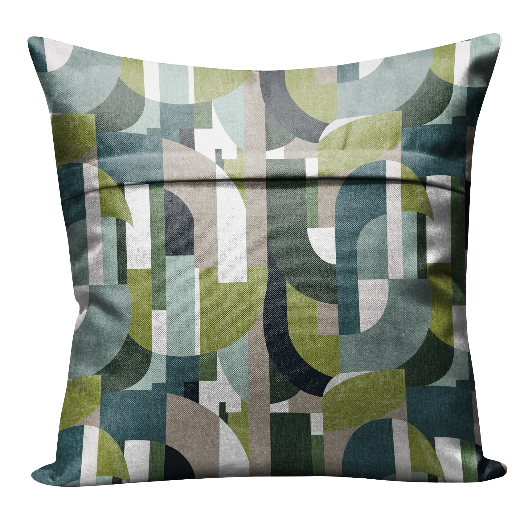 ILLUSION CURVES (16X16 INCH) DIGITAL PRINTED CUSHION COVER TEAL/OLIVE