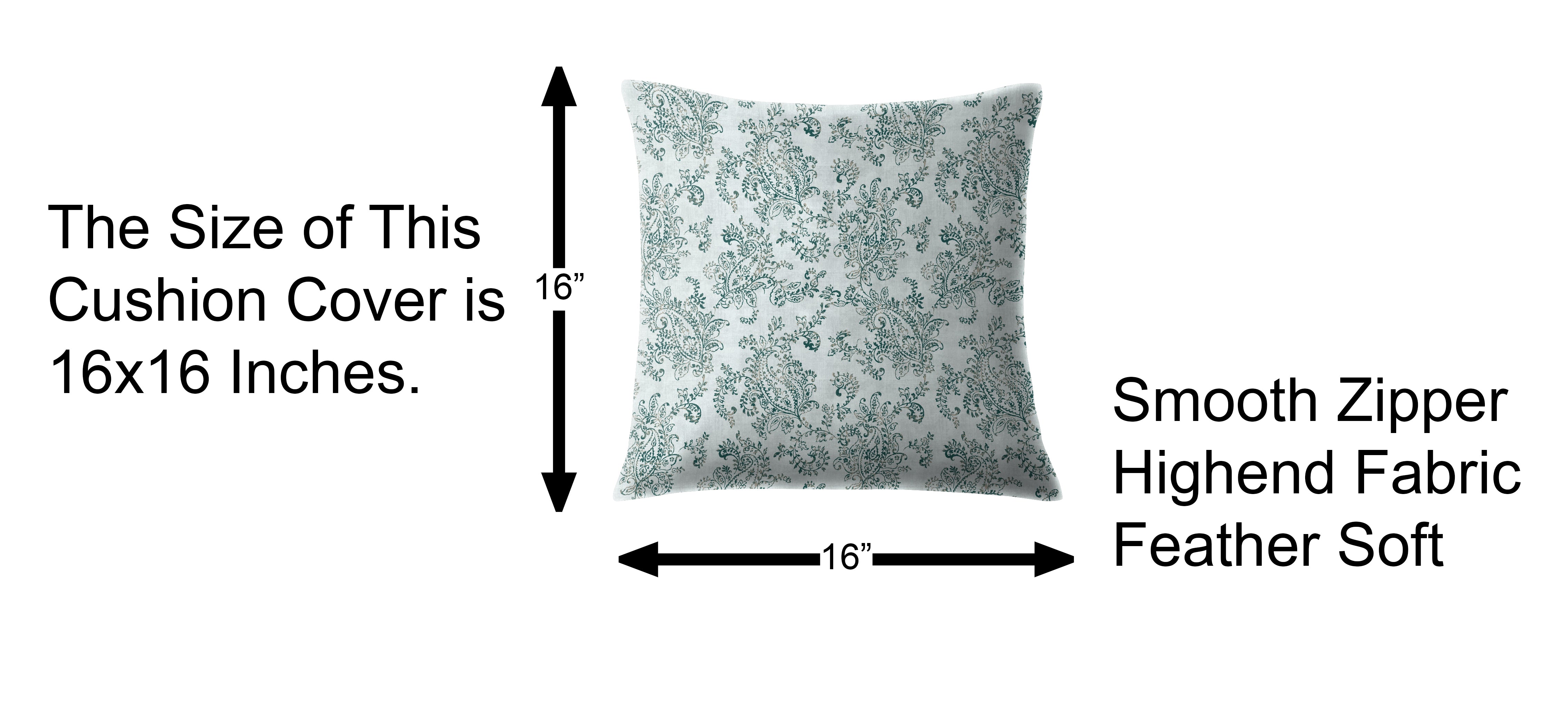 JODHPUR FLOWERS DIGITAL PRINTED CUSHION COVER WHITE AND TEAL (Pack of 2)