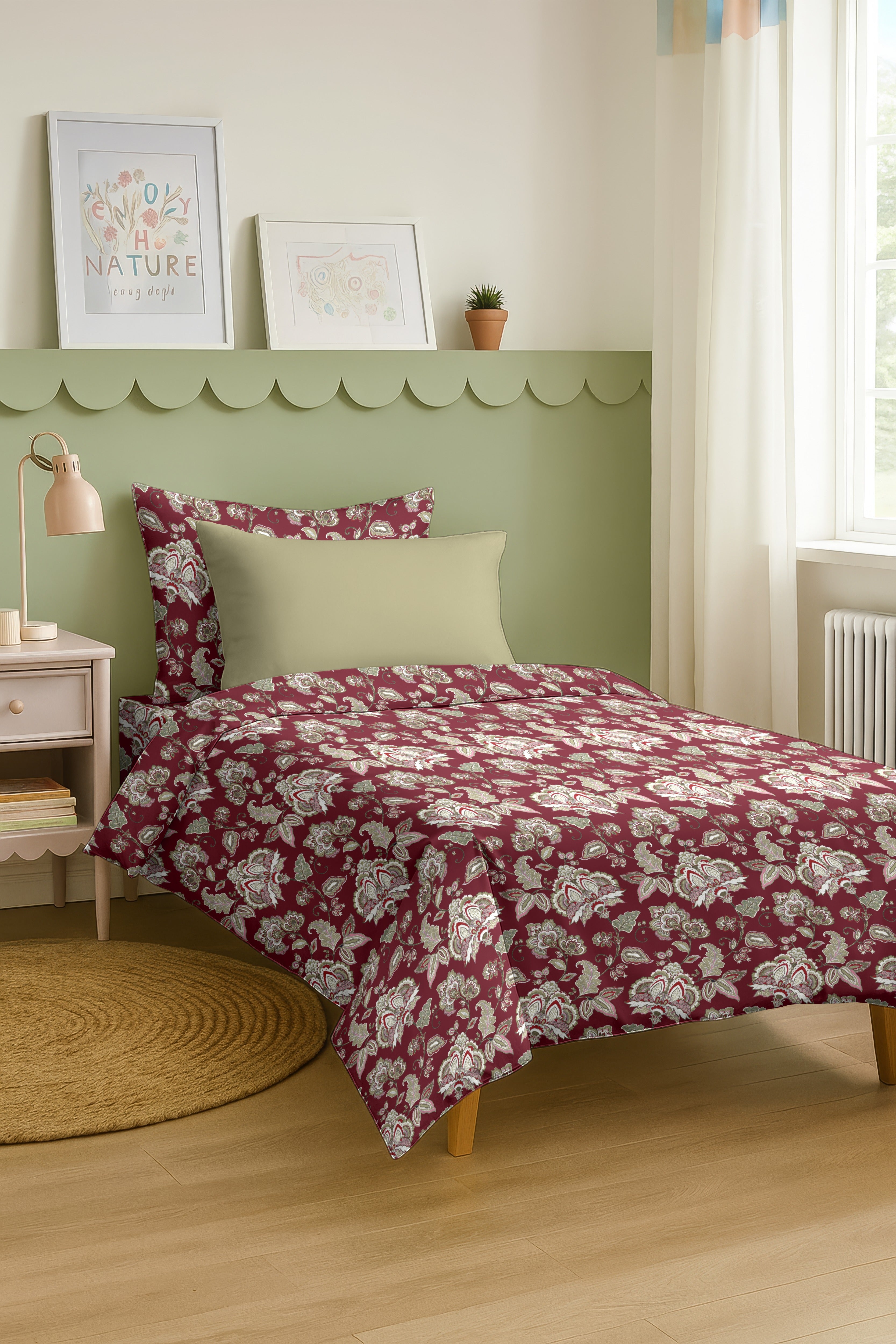 PARIS MAROON COTTON BEDSHEET WITH PILLOWCOVER