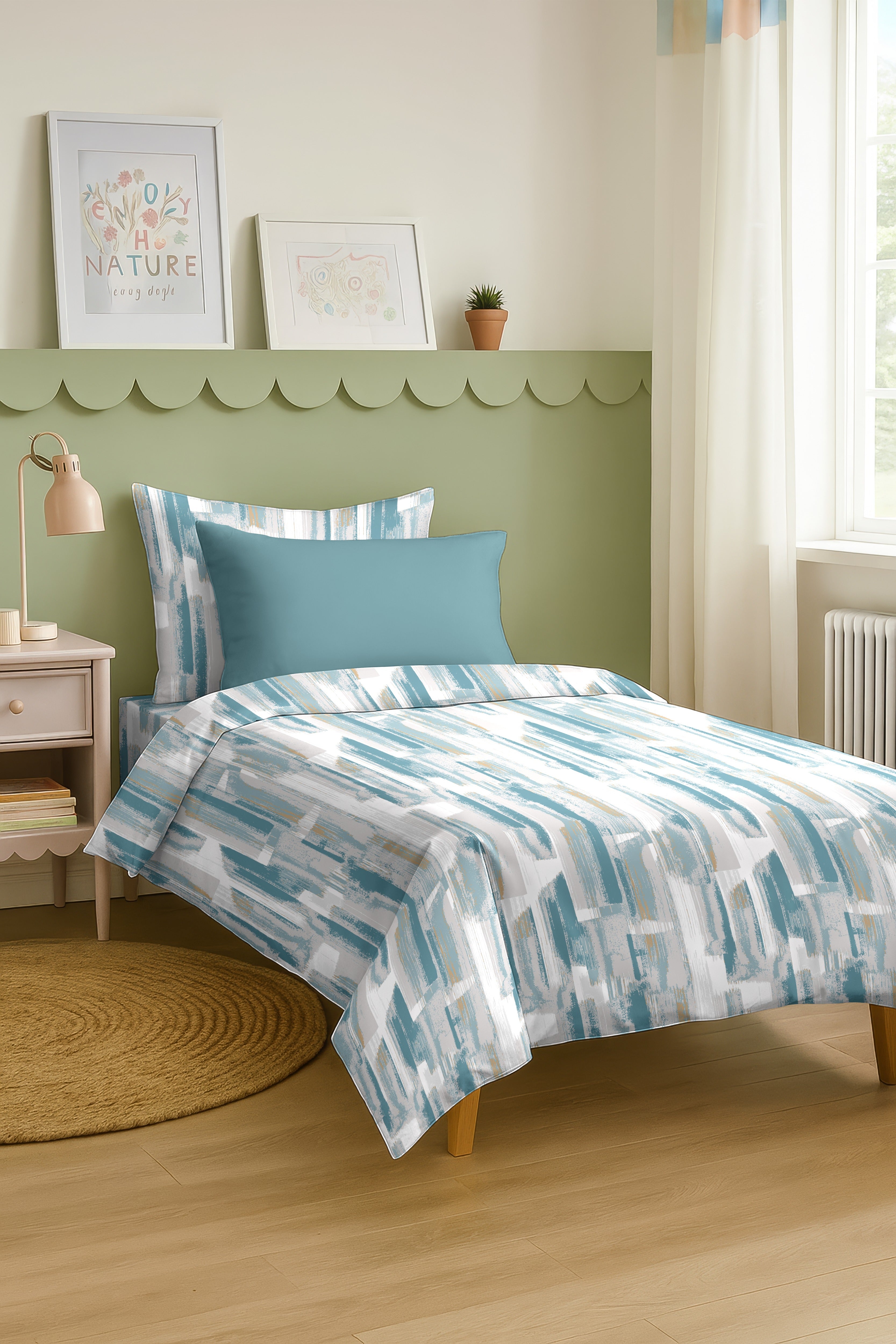 ROME BLUE HEART COTTON BEDSHEET WITH PILLOWCOVER